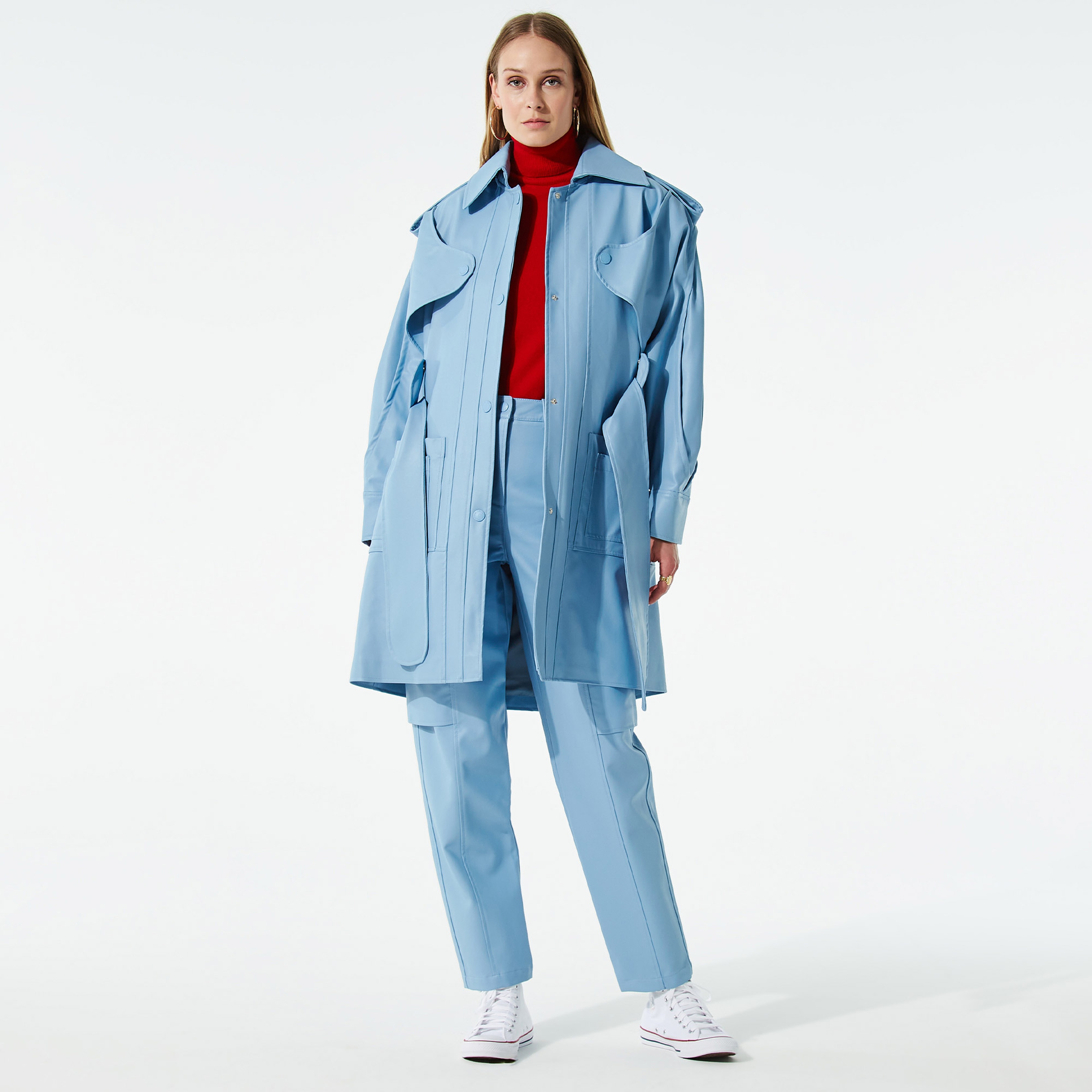 COLOREVE Blue Leather Kadın Mavi Kargo Pantolon