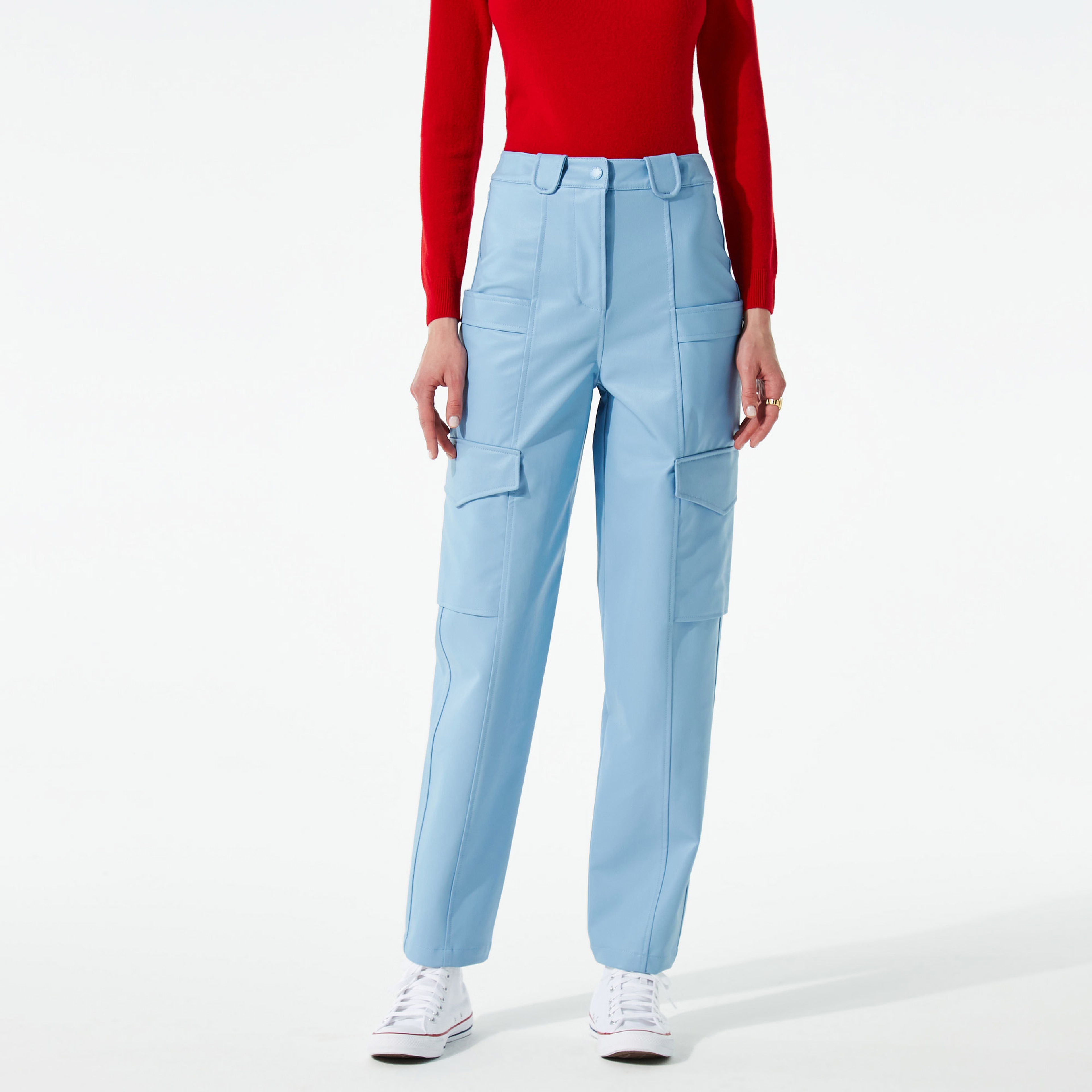 COLOREVE Blue Leather Kadın Mavi Kargo Pantolon