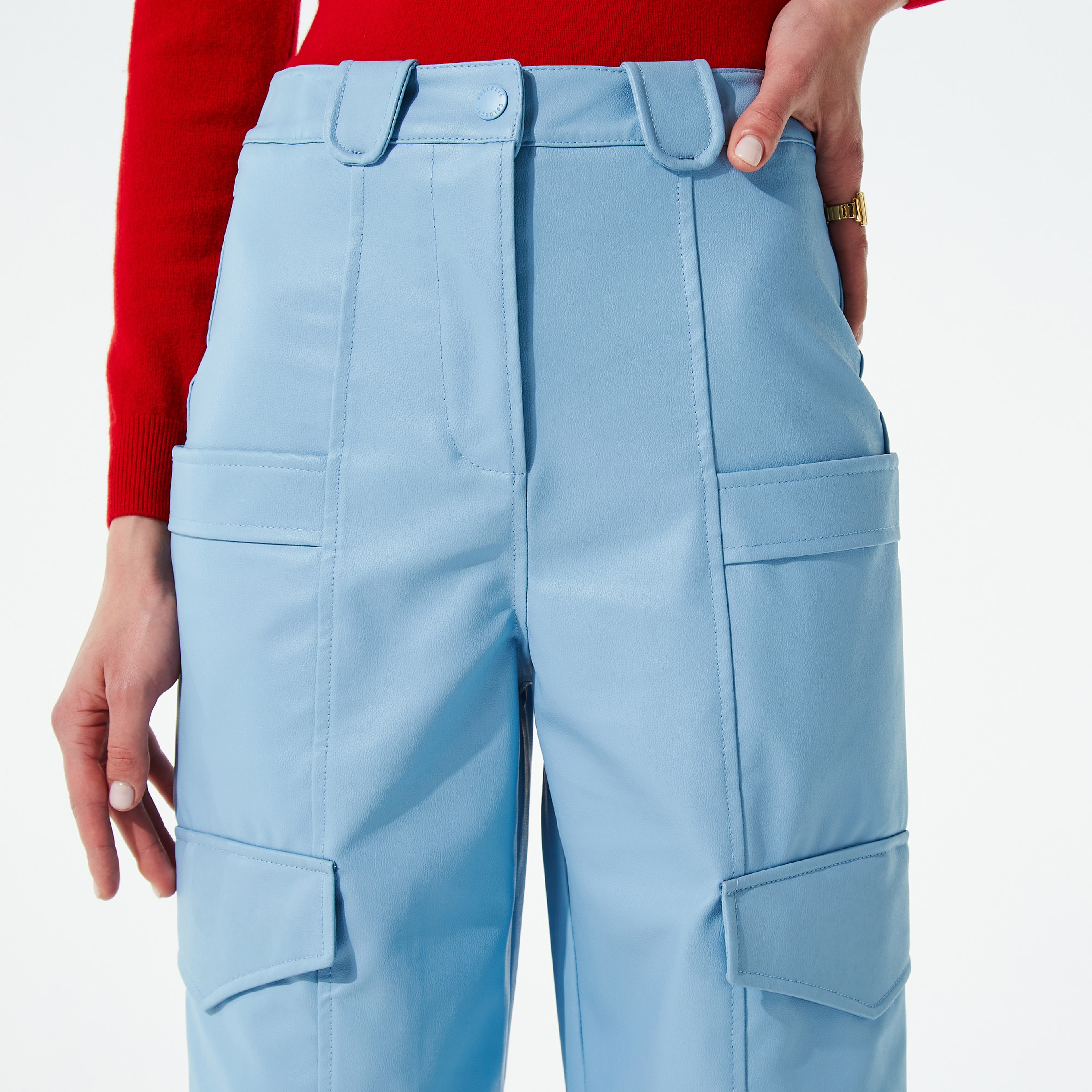 COLOREVE Blue Leather Kadın Mavi Kargo Pantolon