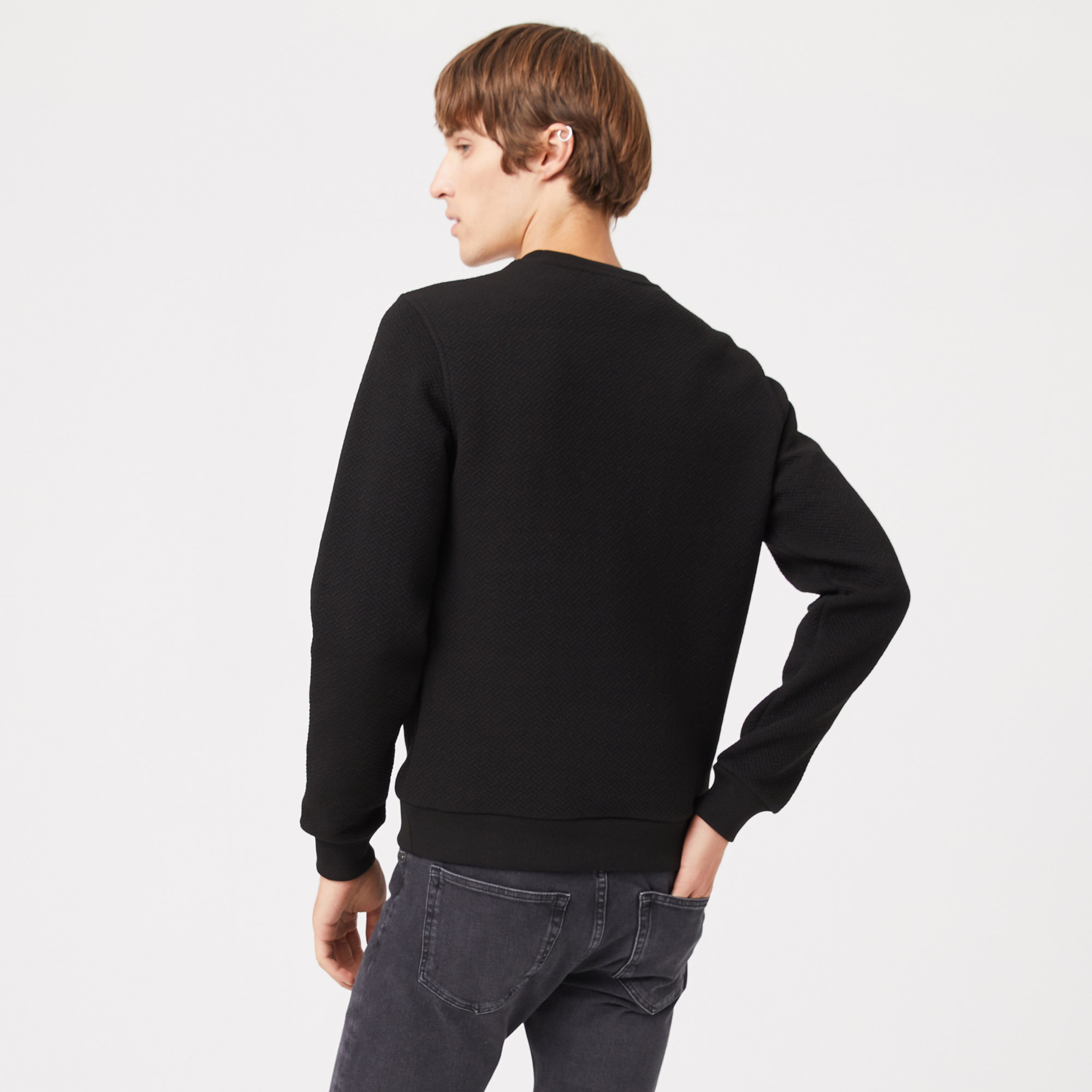 Erkek Regular Fit Uzun Kollu Bisiklet Yaka Siyah T-Shirt