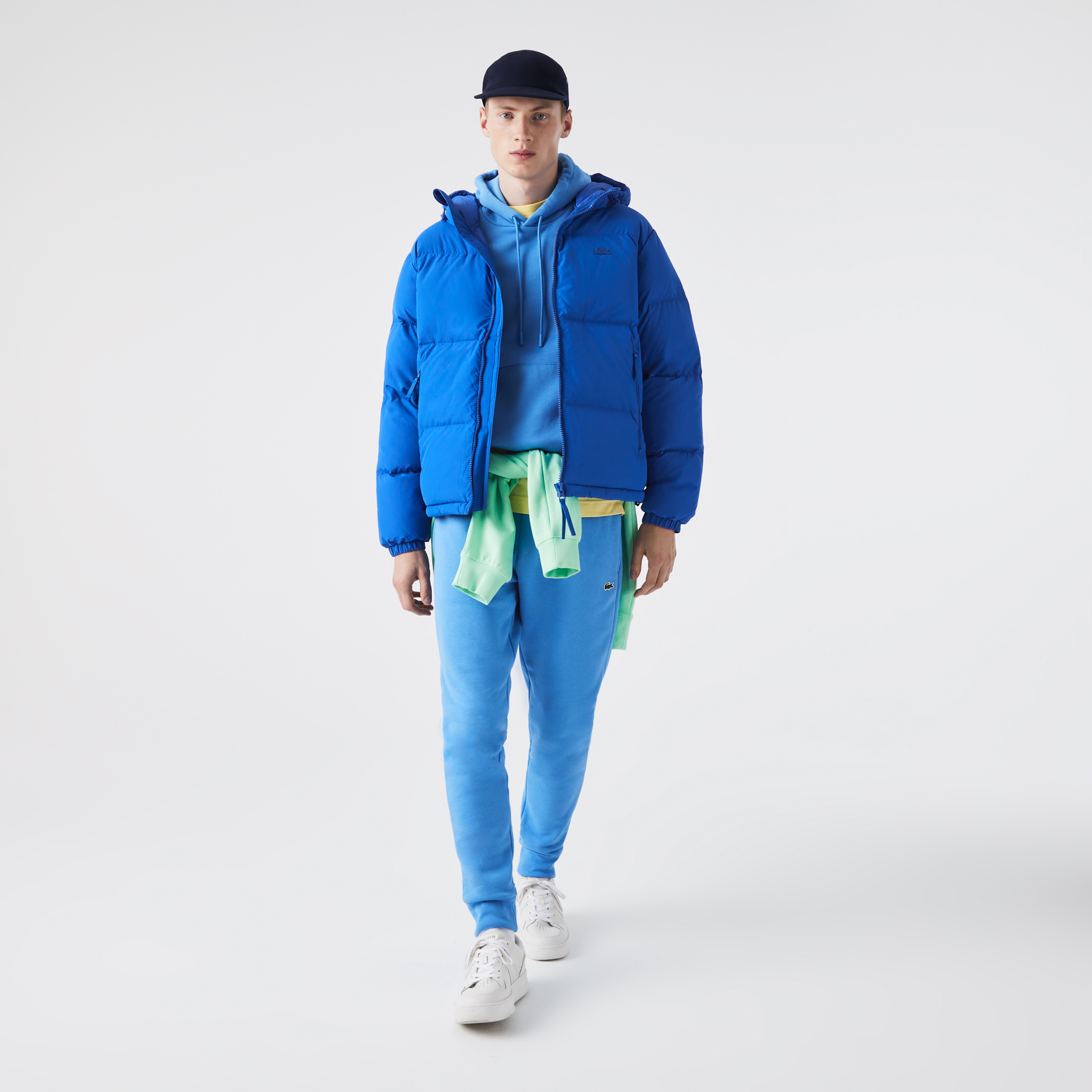 Lacoste Erkek Kapüşonlu Kapitone Suya Dayanıklı Mavi Bomber Ceket