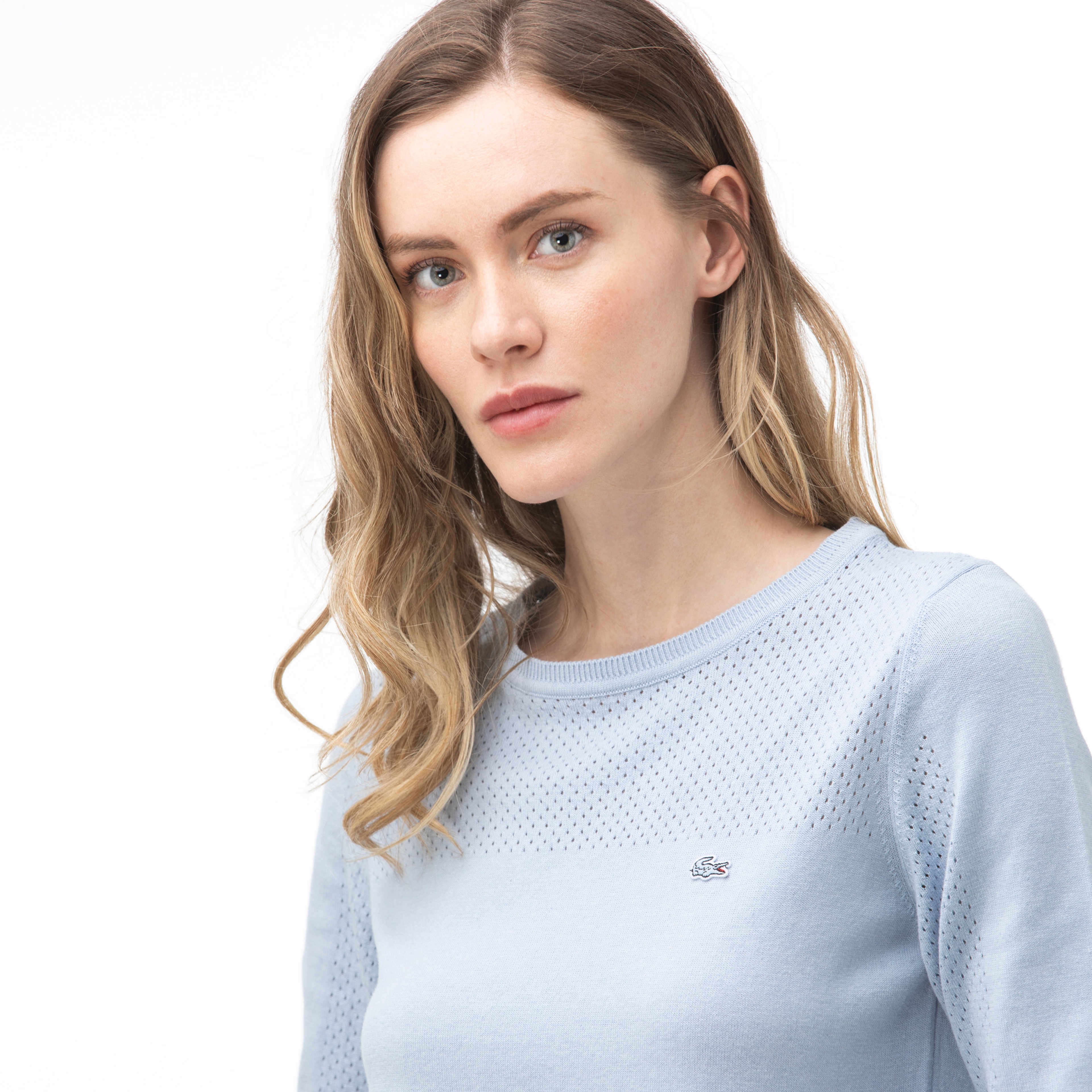 Lacoste Kadın Bisiklet Yaka Mavi Triko Kazak