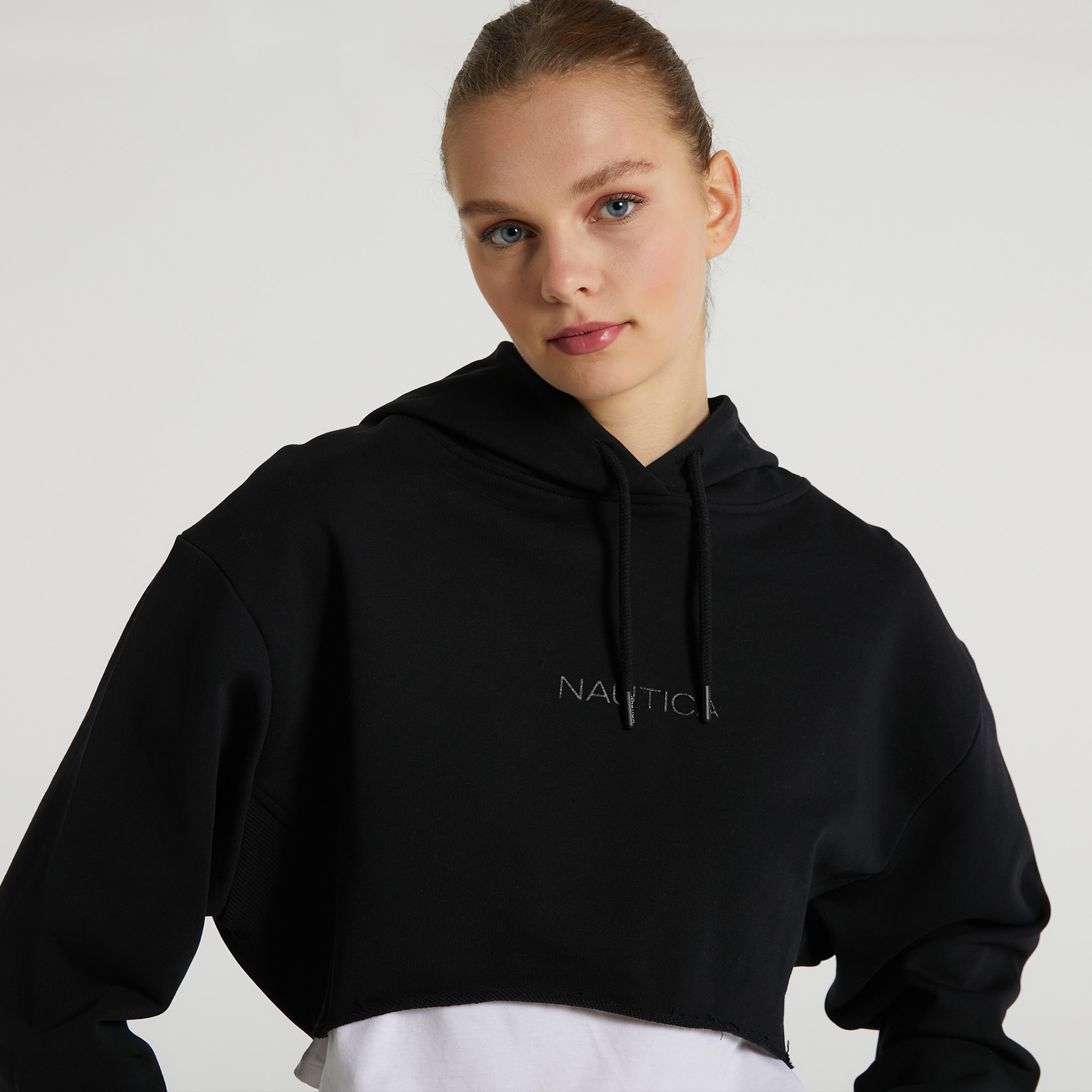 Nautica Oversize Kadın Siyah Kapüşonlu Sweatshirt