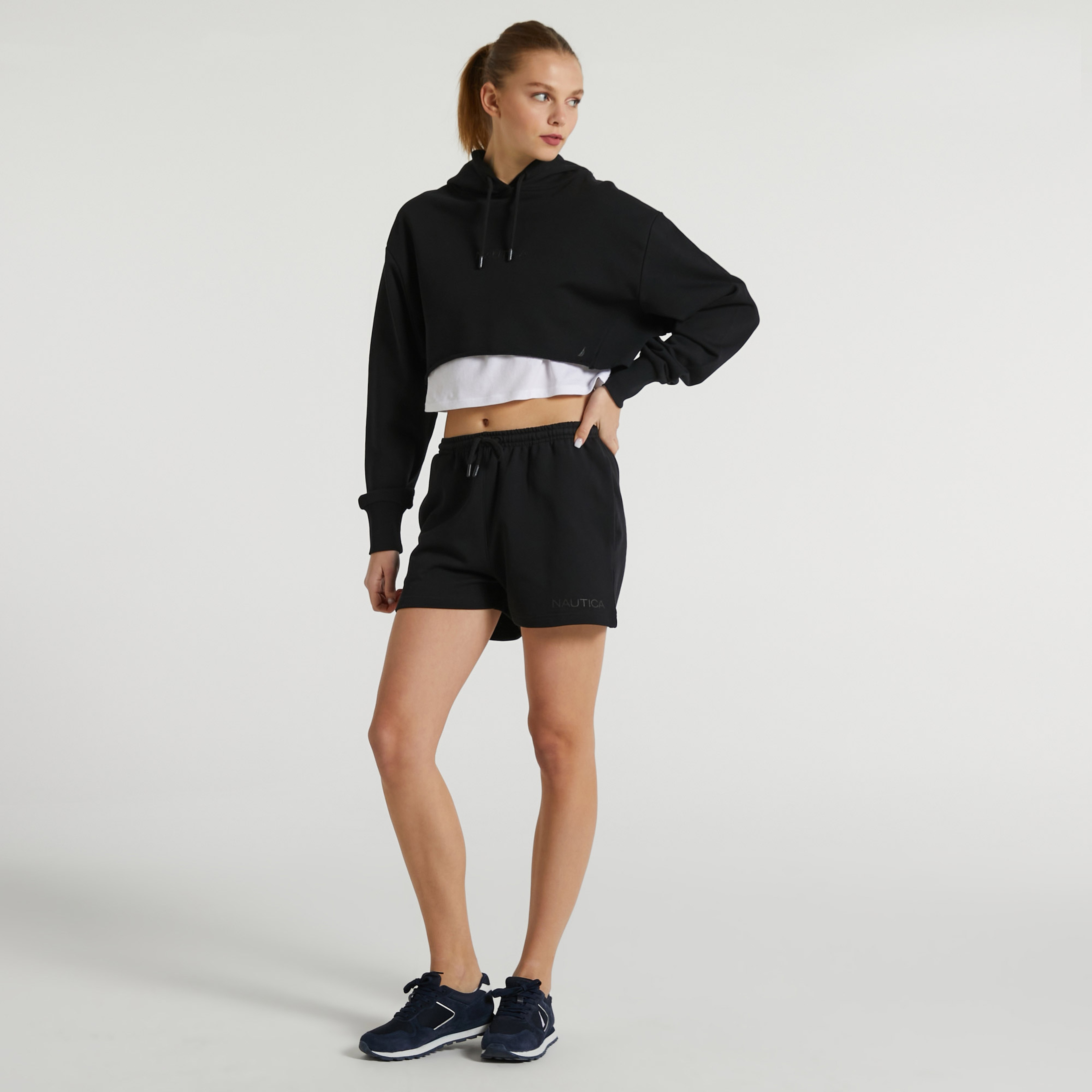 Nautica Oversize Kadın Siyah Kapüşonlu Sweatshirt