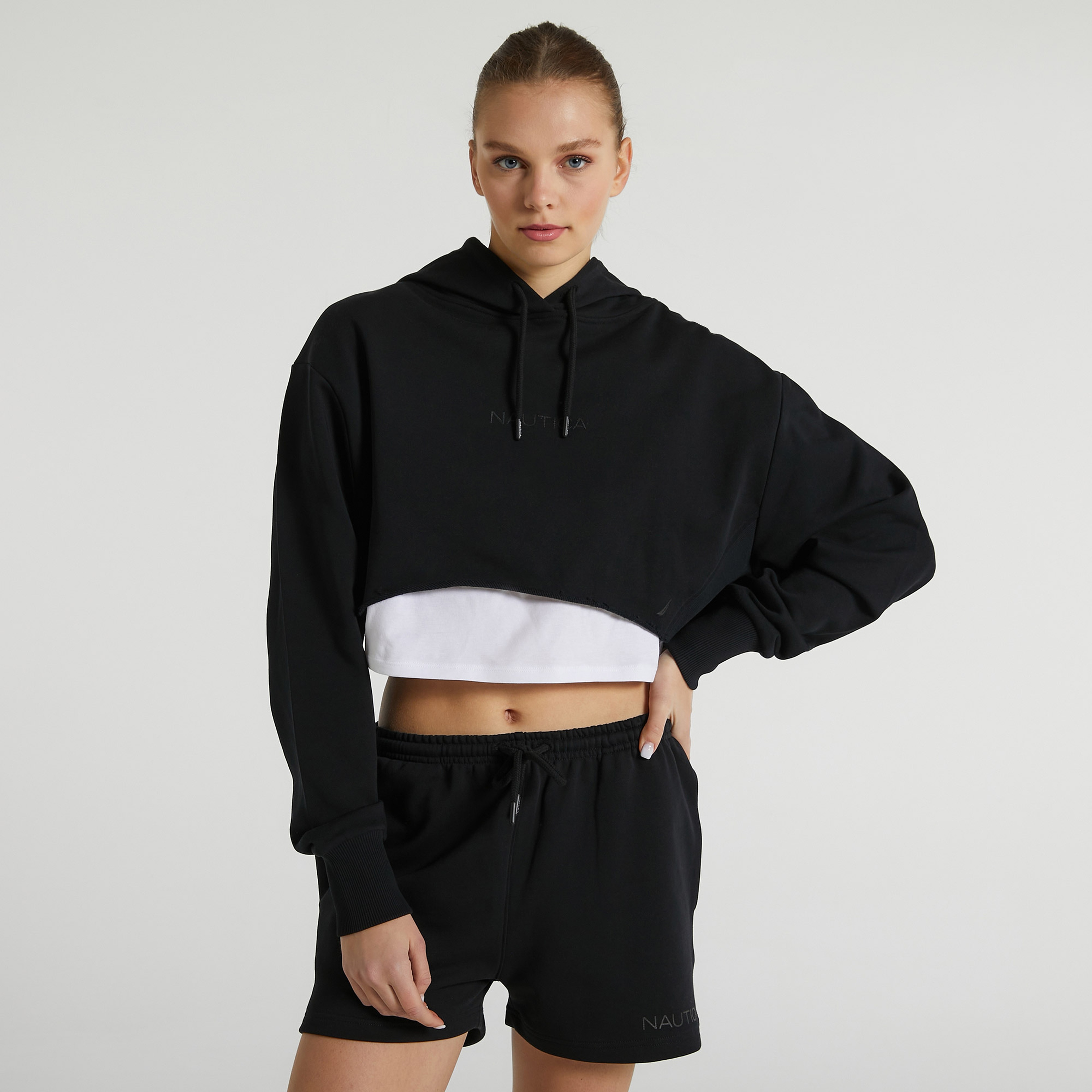 Nautica Oversize Kadın Siyah Kapüşonlu Sweatshirt