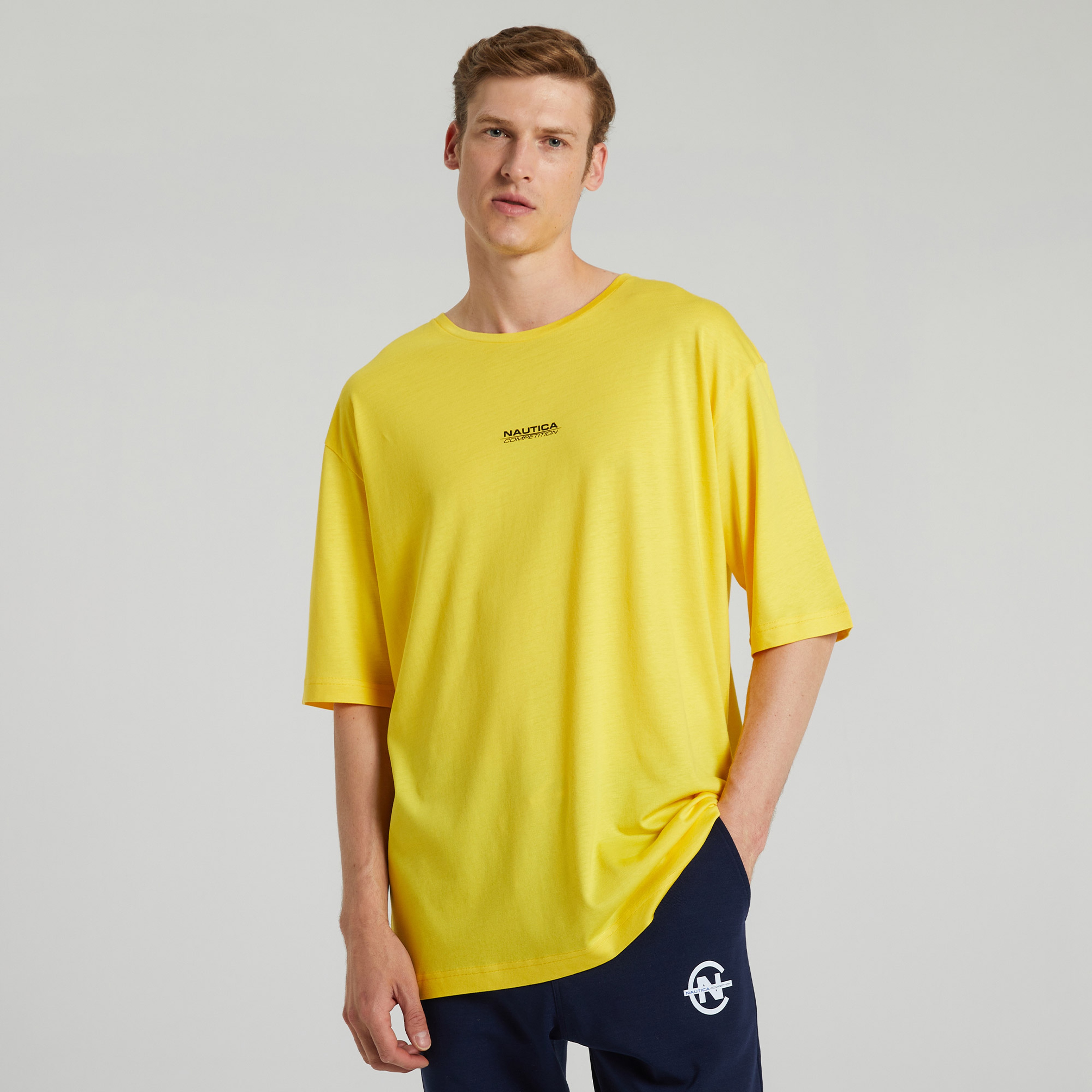 NAUTICA ERKEK SARI OVERSIZE KISA KOLLU T-SHIRT