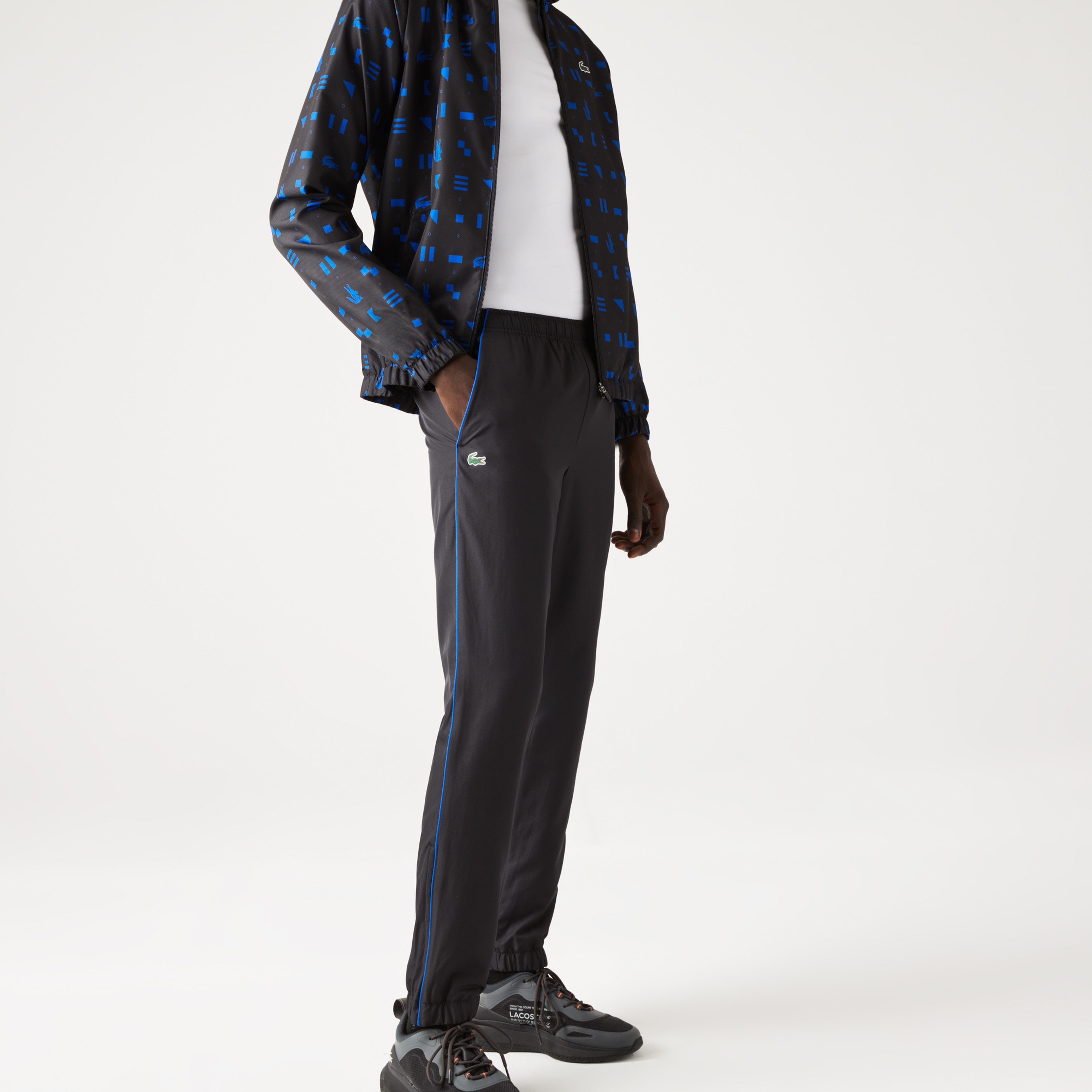 Lacoste SPORT Erkek Regular Fit Uzun Kollu Kapüşonlu Desenli Beyaz Eşofman Takımı