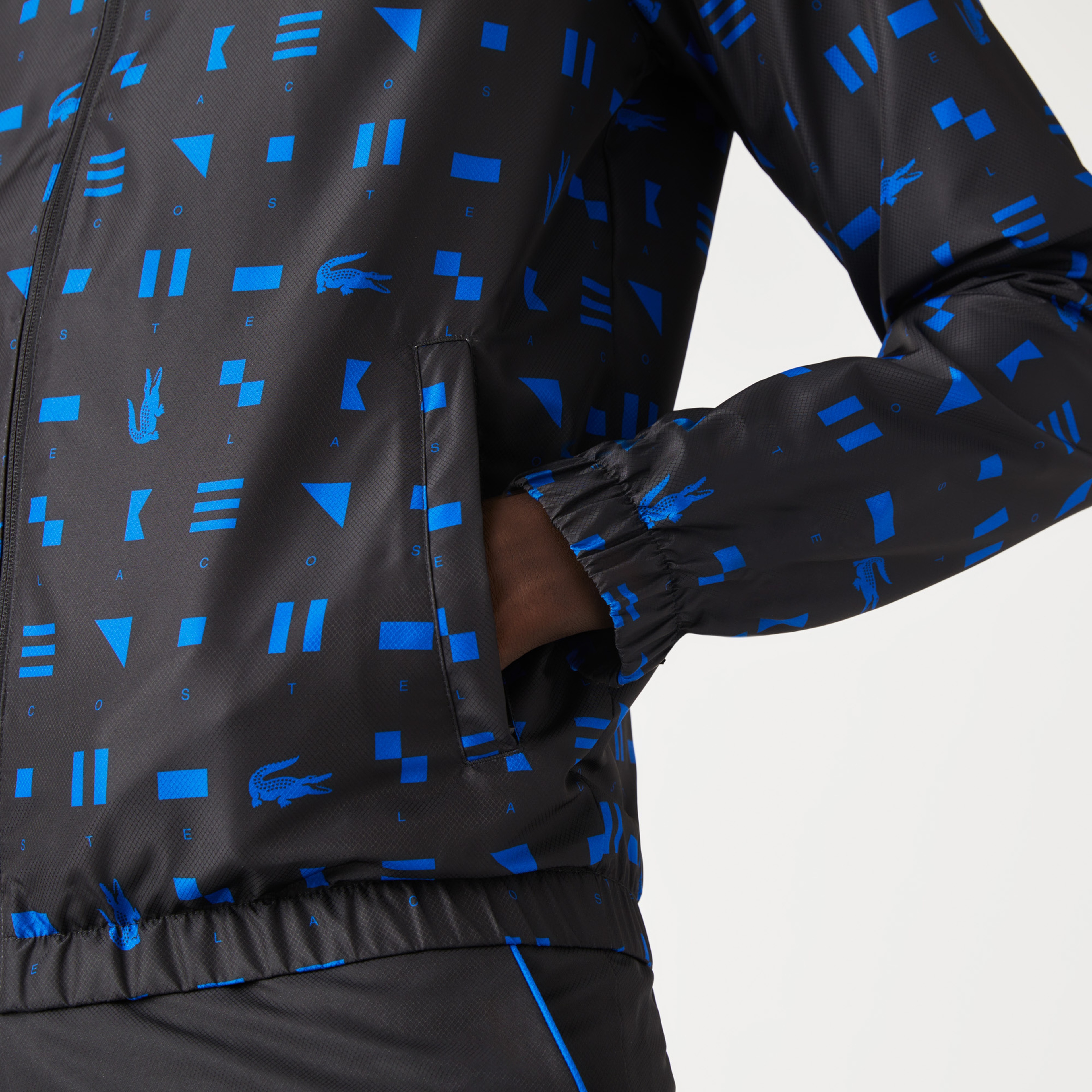 Lacoste SPORT Erkek Regular Fit Uzun Kollu Kapüşonlu Desenli Beyaz Eşofman Takımı