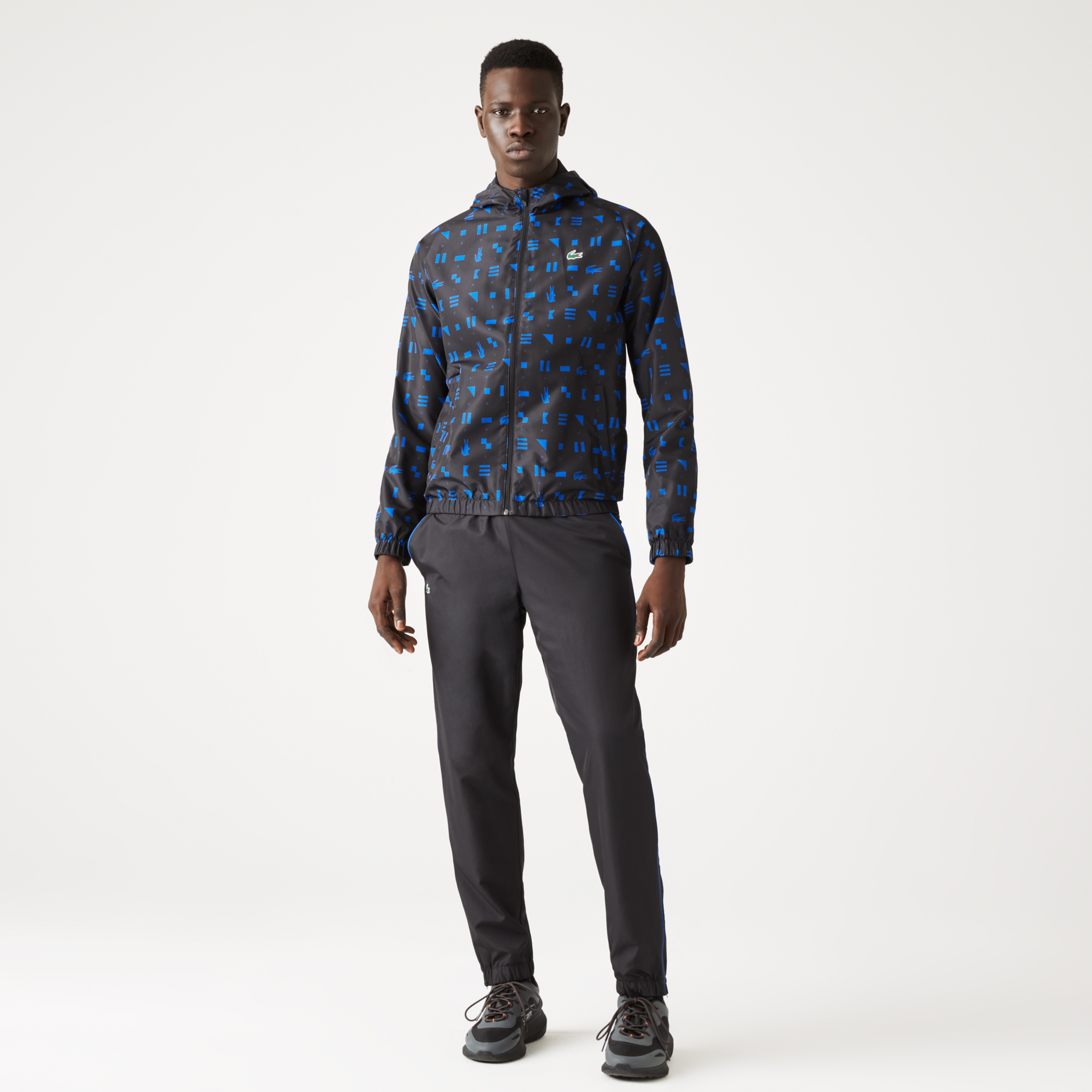 Lacoste SPORT Erkek Regular Fit Uzun Kollu Kapüşonlu Desenli Beyaz Eşofman Takımı