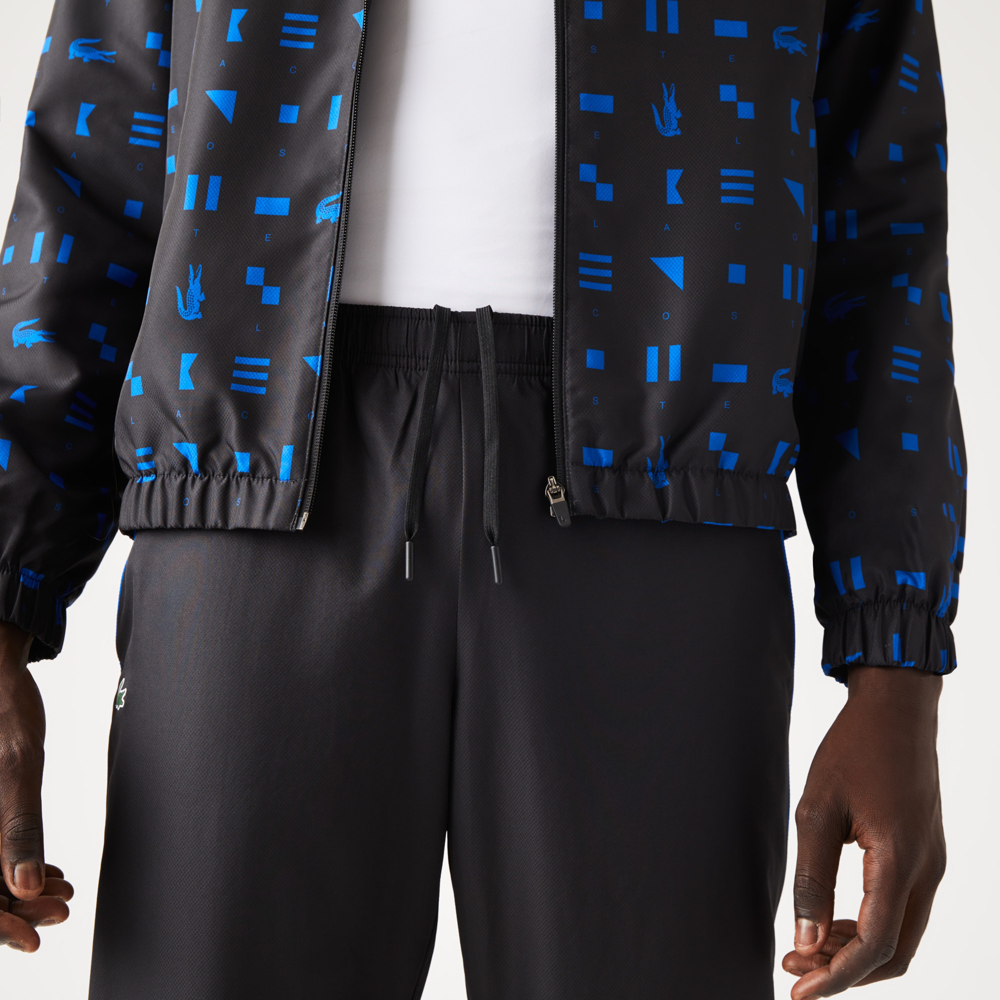 Lacoste SPORT Erkek Regular Fit Uzun Kollu Kapüşonlu Desenli Beyaz Eşofman Takımı