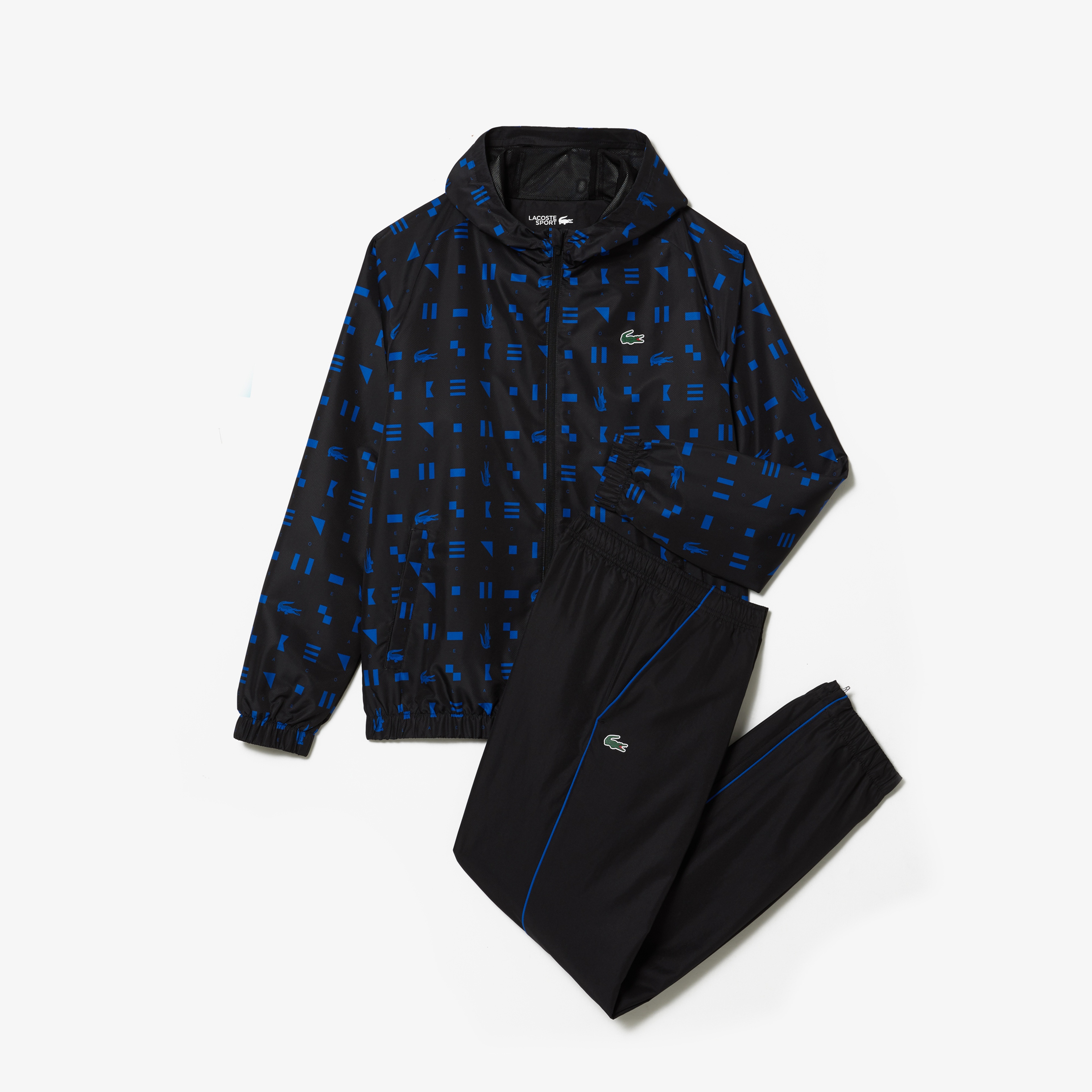 Lacoste SPORT Erkek Regular Fit Uzun Kollu Kapüşonlu Desenli Beyaz Eşofman Takımı