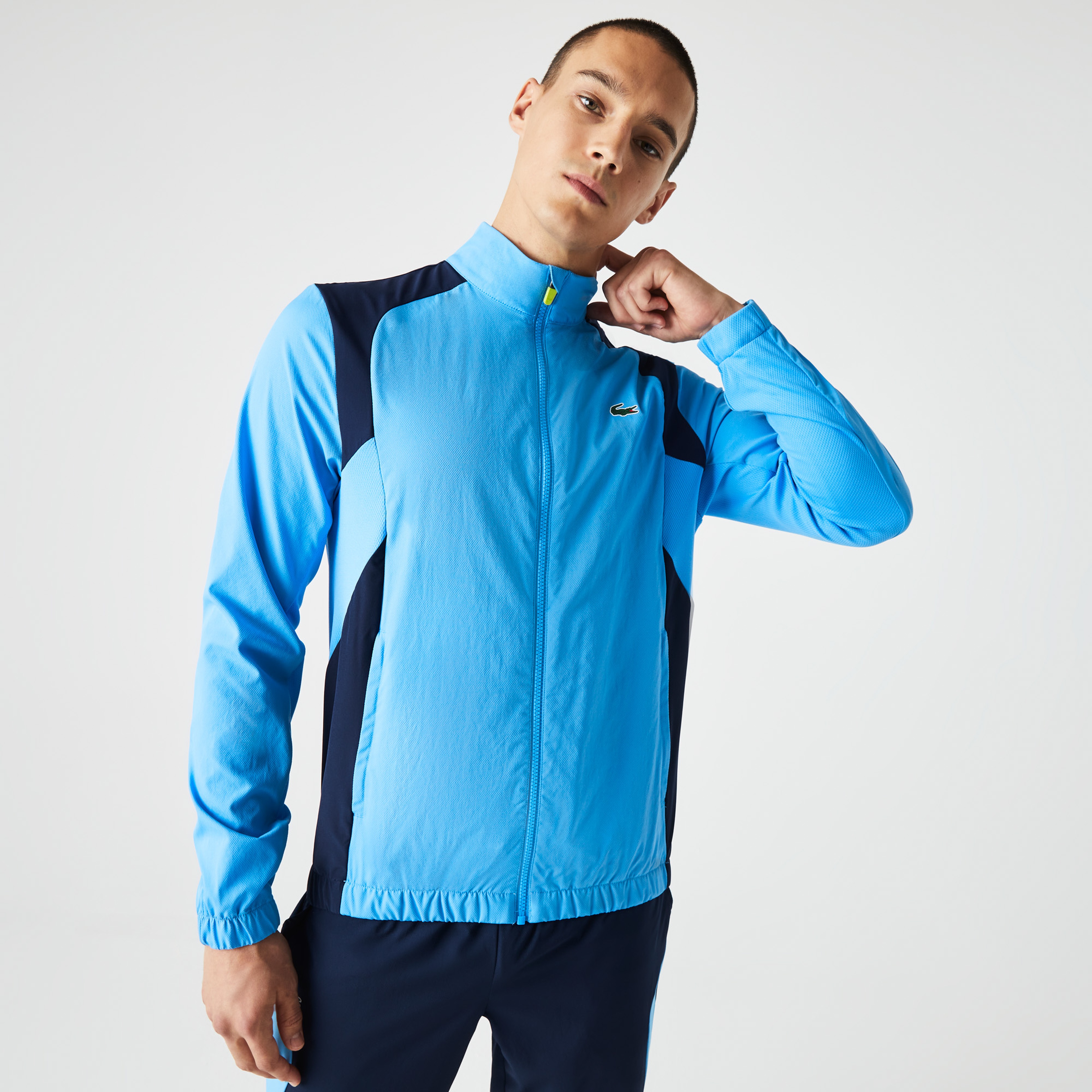 Lacoste SPORT Erkek Regular Fit Uzun Kollu Dik Yaka Renk Bloklu Mavi Eşofman Takımı