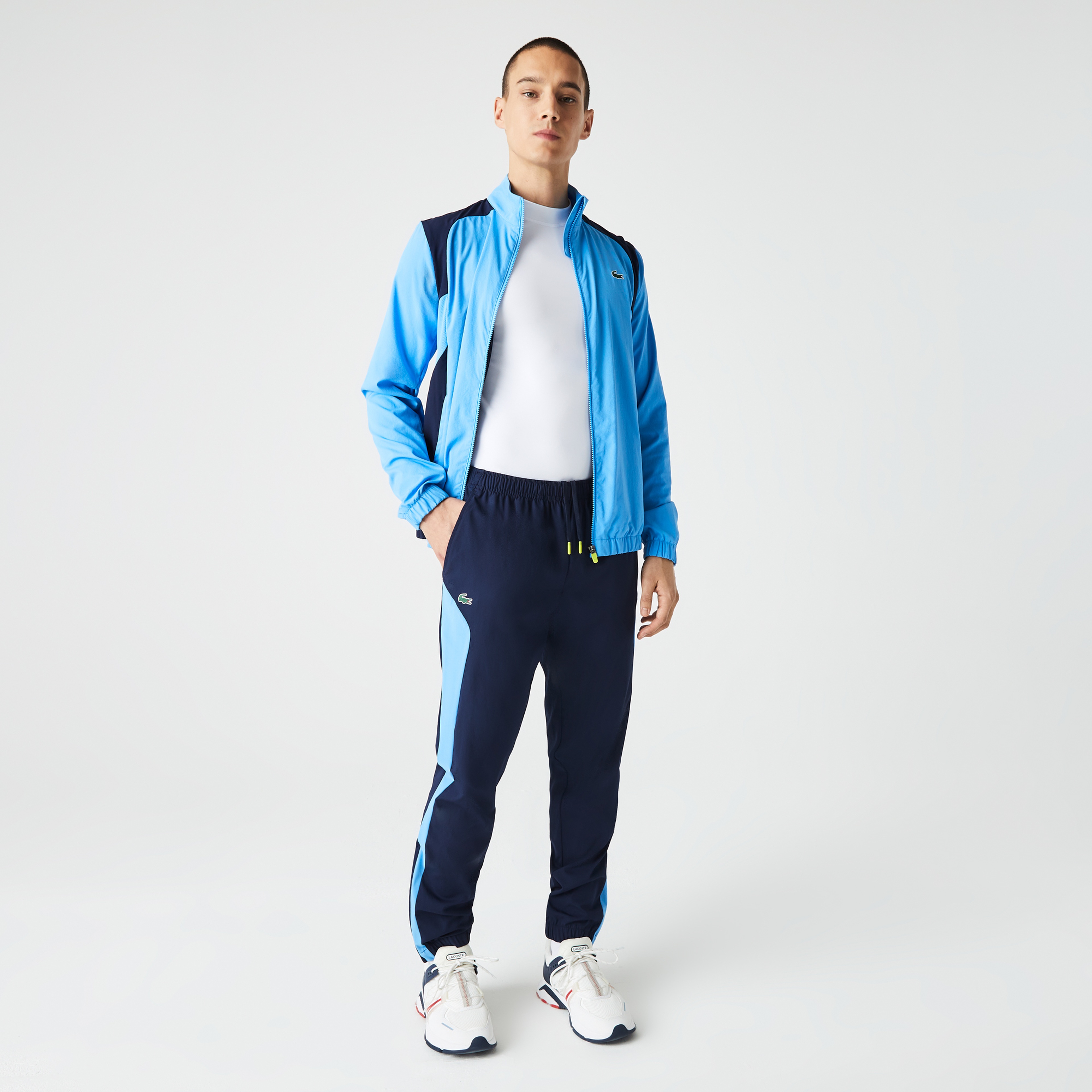 Lacoste SPORT Erkek Regular Fit Uzun Kollu Dik Yaka Renk Bloklu Mavi Eşofman Takımı