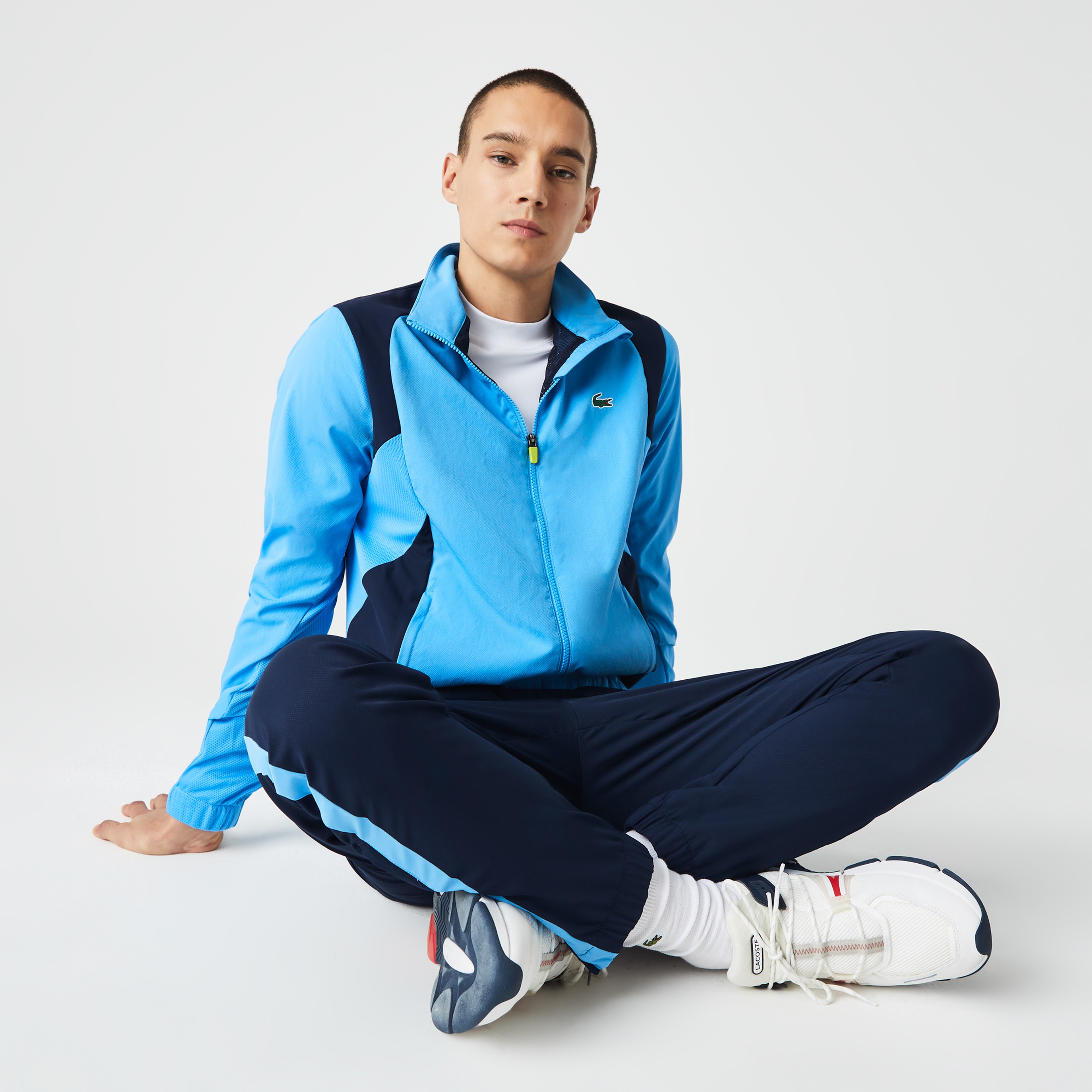 Lacoste SPORT Erkek Regular Fit Uzun Kollu Dik Yaka Renk Bloklu Mavi Eşofman Takımı