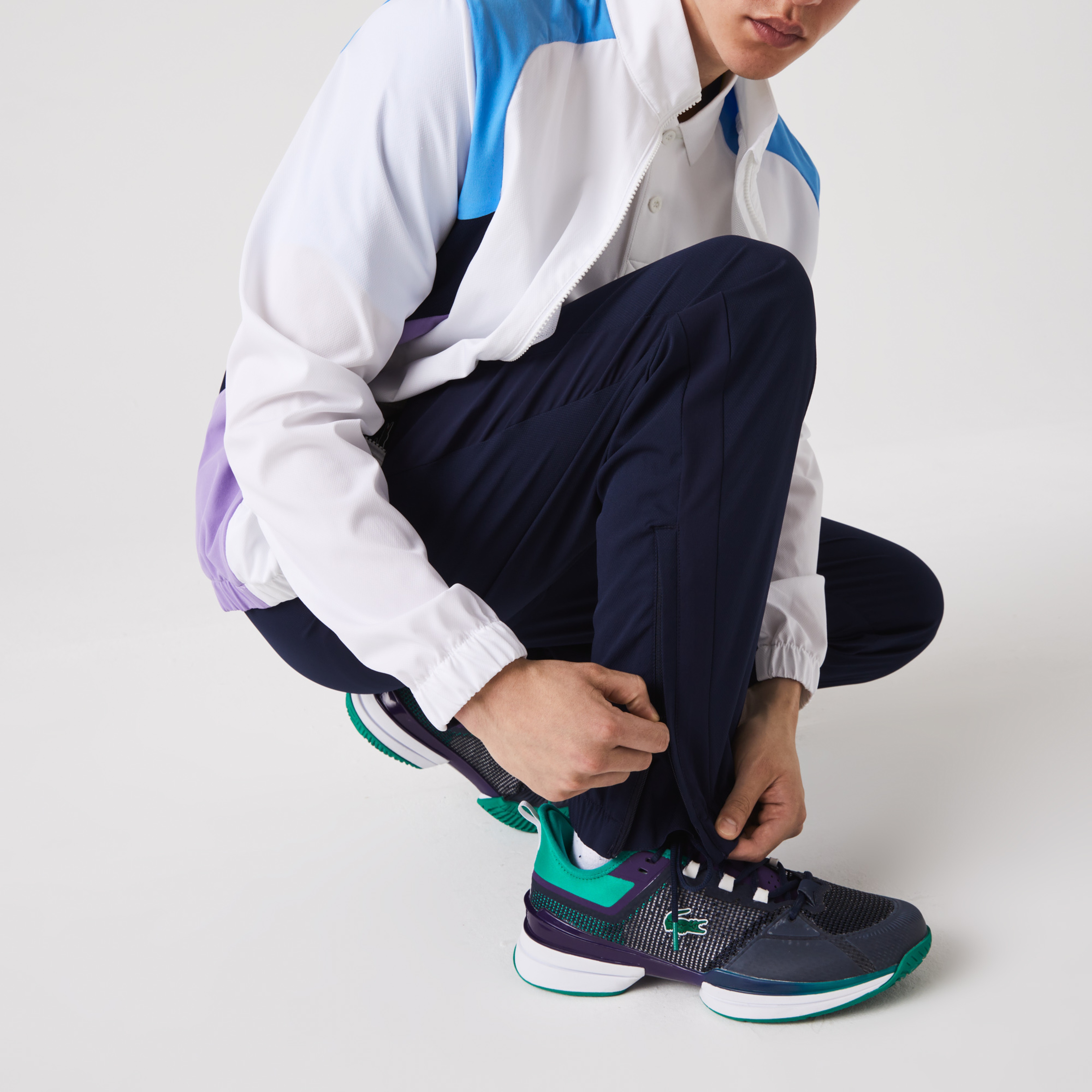 Lacoste SPORT Erkek Regular Fit Uzun Kollu Dik Yaka Renk Bloklu Beyaz Eşofman Takımı