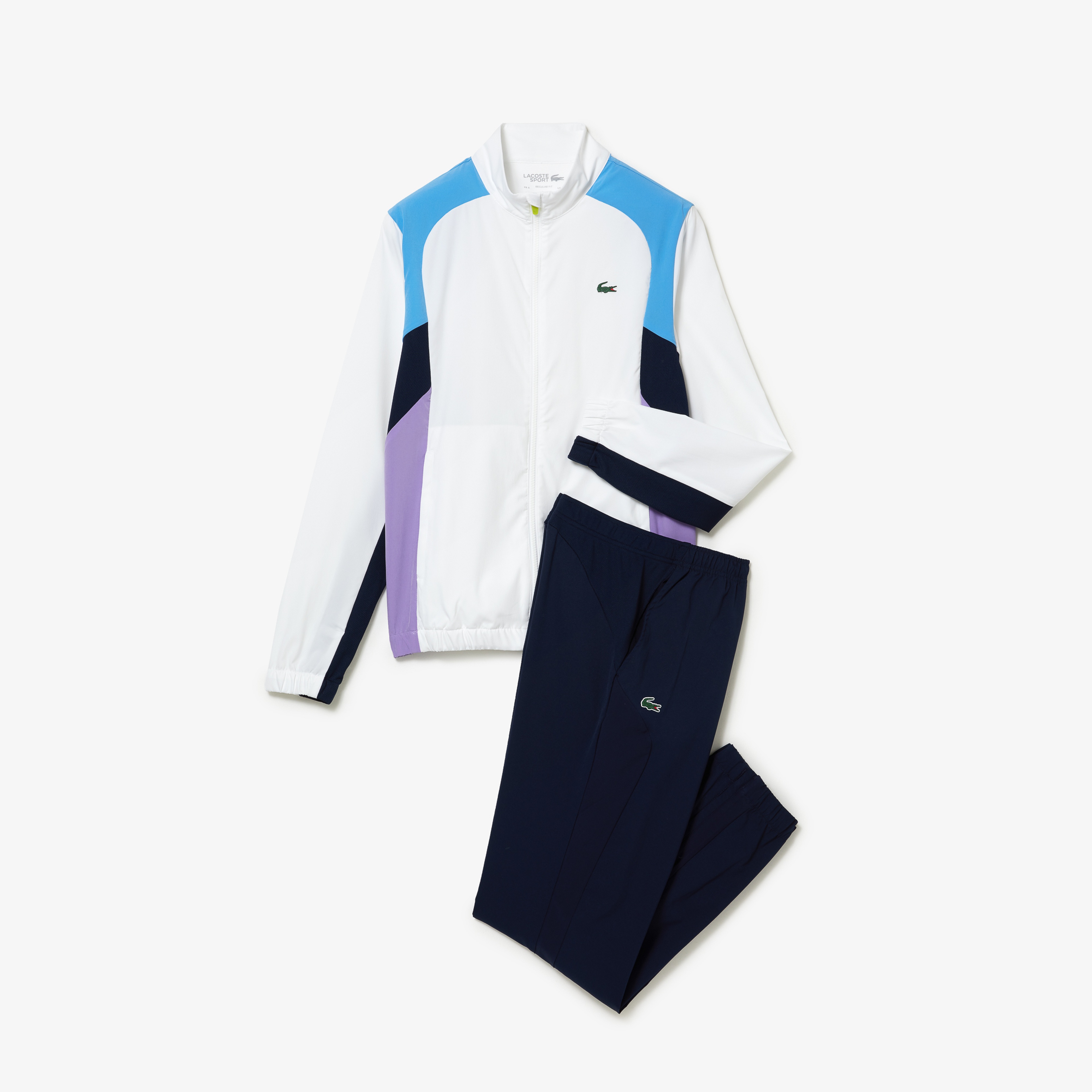 Lacoste SPORT Erkek Regular Fit Uzun Kollu Dik Yaka Renk Bloklu Beyaz Eşofman Takımı