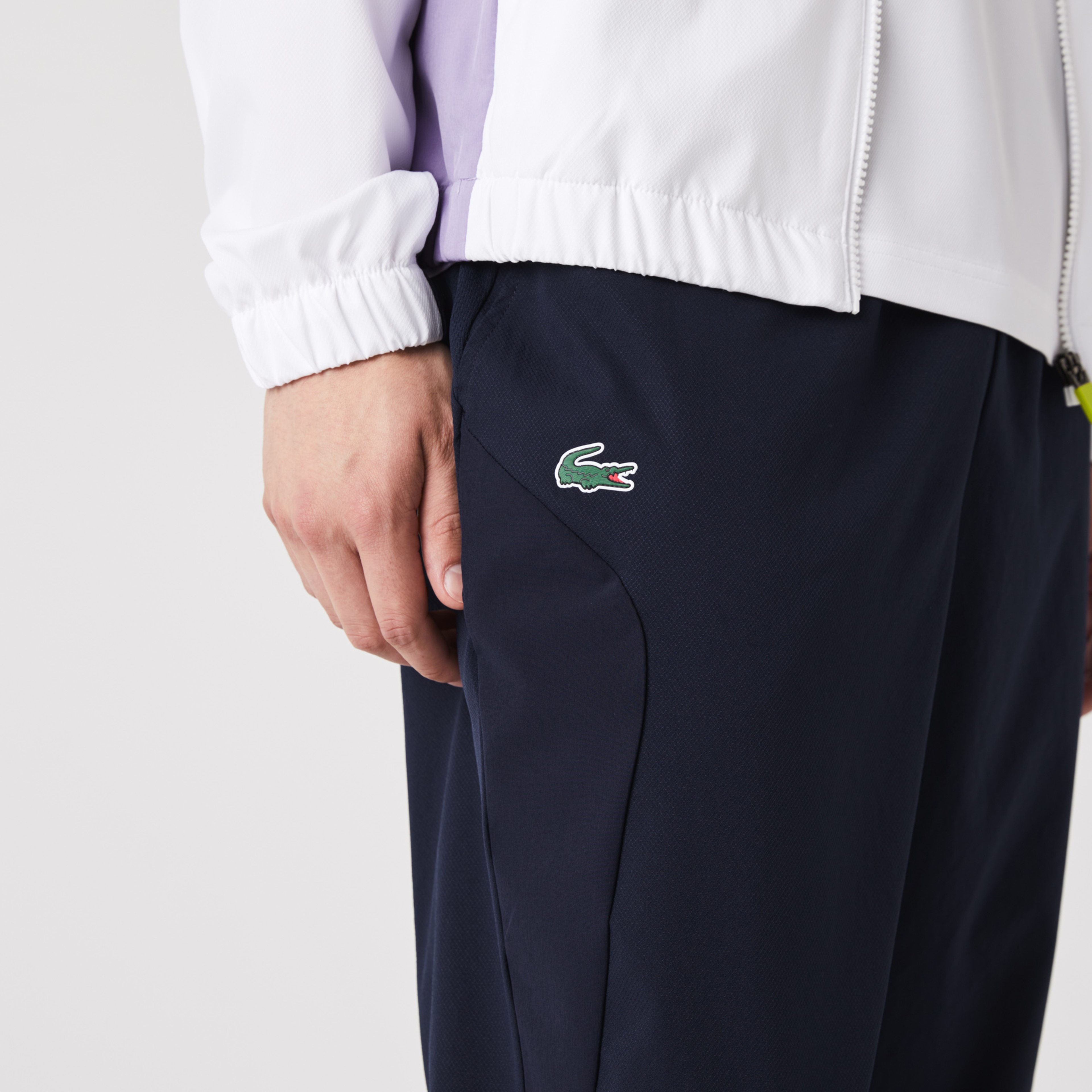 Lacoste SPORT Erkek Regular Fit Uzun Kollu Dik Yaka Renk Bloklu Beyaz Eşofman Takımı
