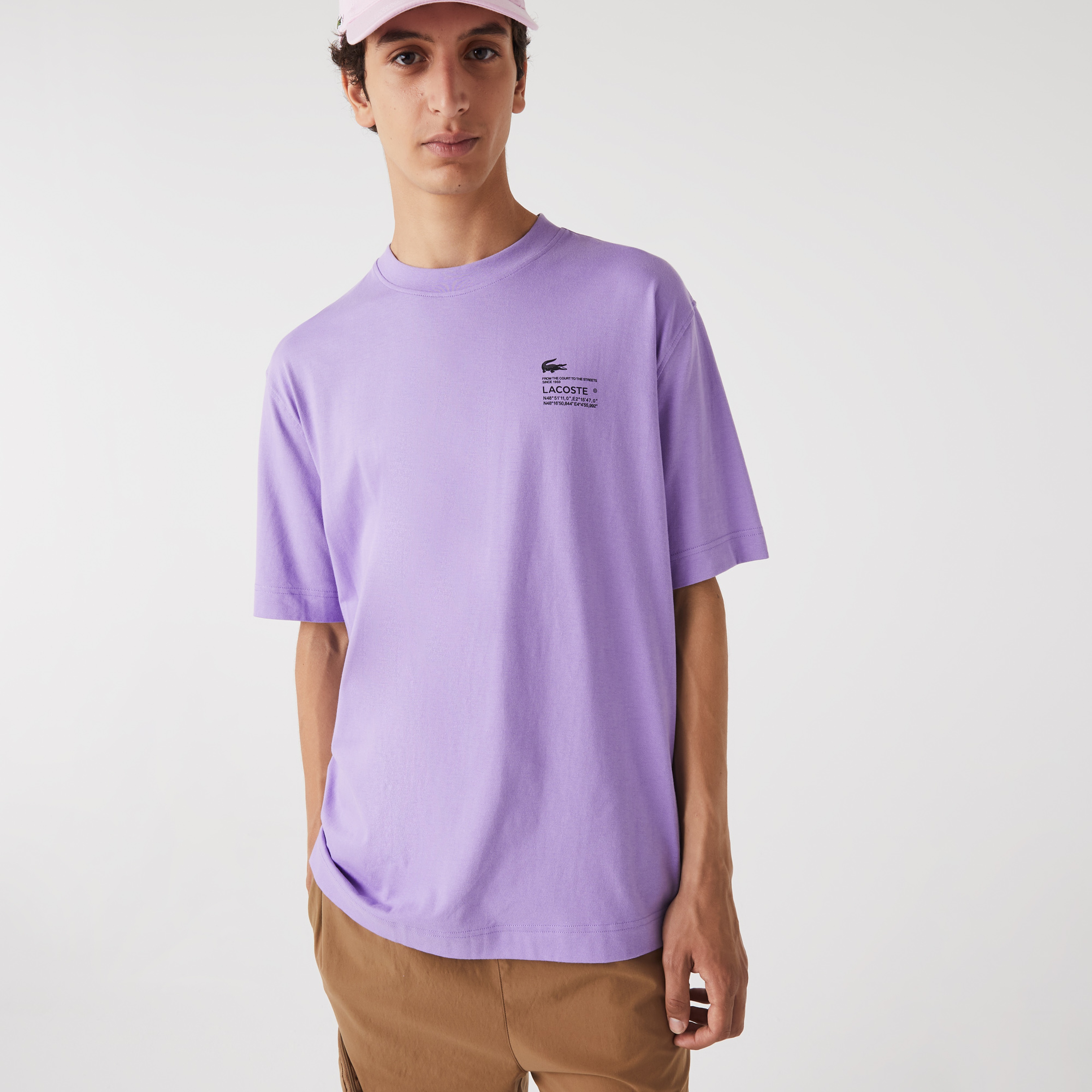 Lacoste Erkek Relaxed Fit Bisiklet Yaka Baskılı Mor T-Shirt
