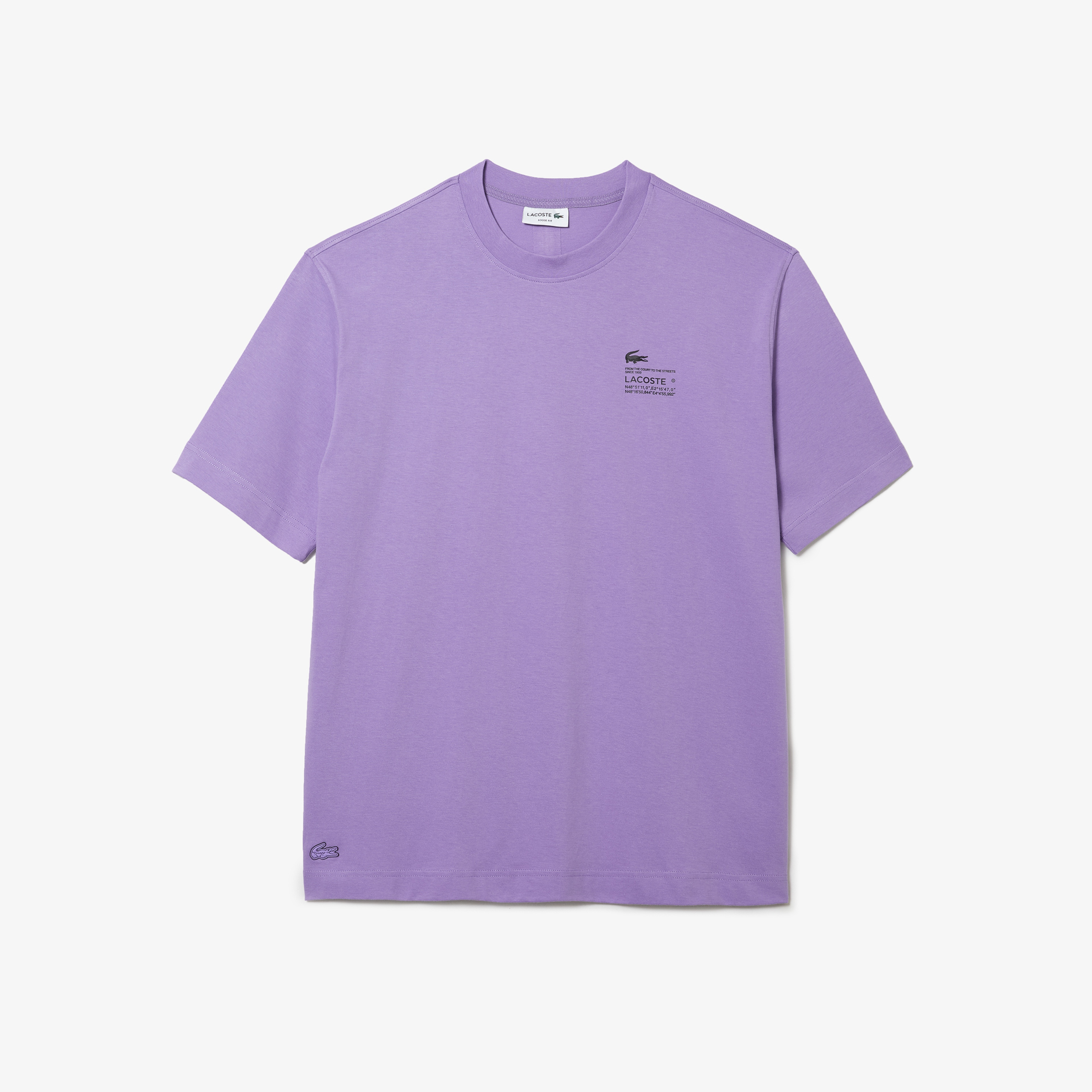 Lacoste Erkek Relaxed Fit Bisiklet Yaka Baskılı Mor T-Shirt