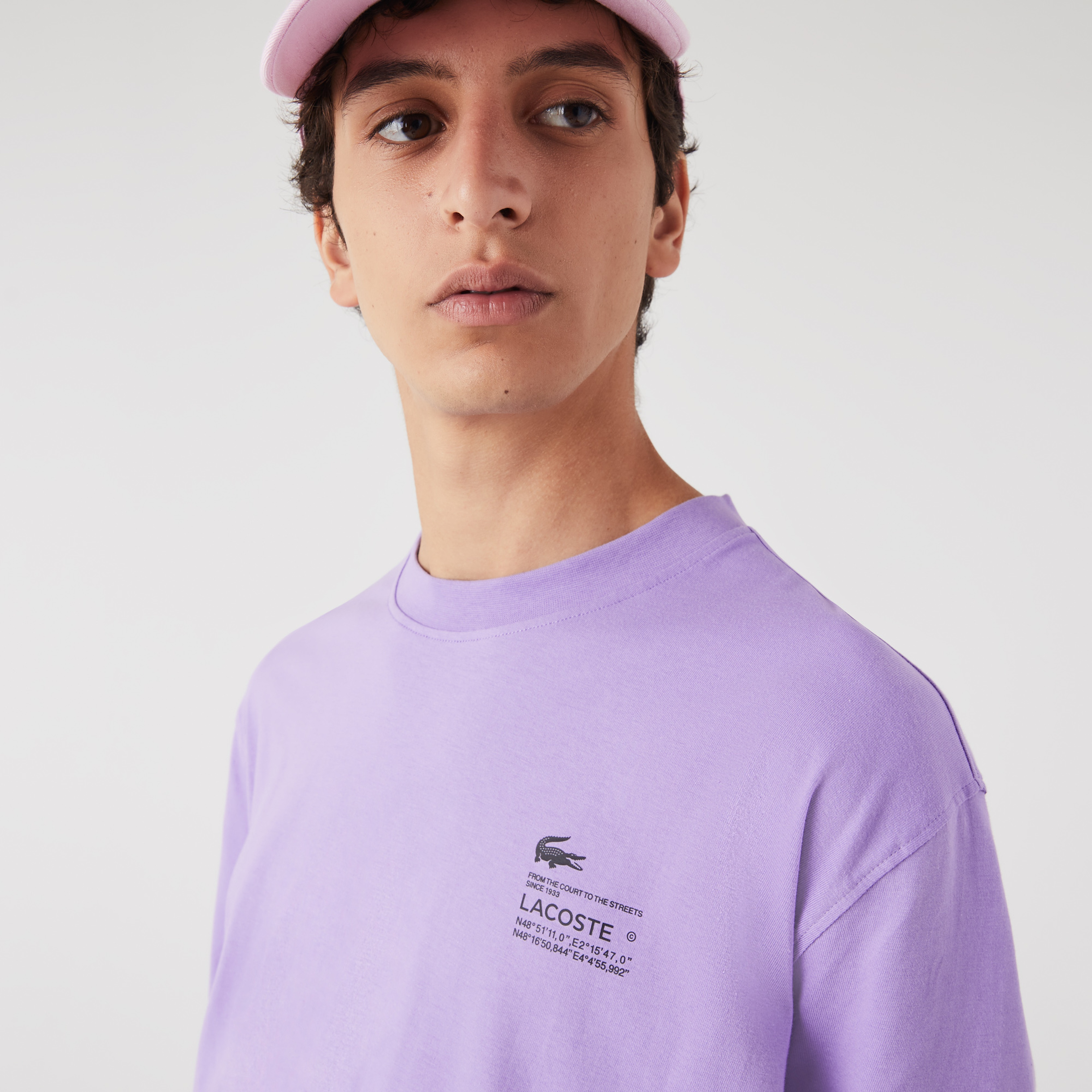 Lacoste Erkek Relaxed Fit Bisiklet Yaka Baskılı Mor T-Shirt