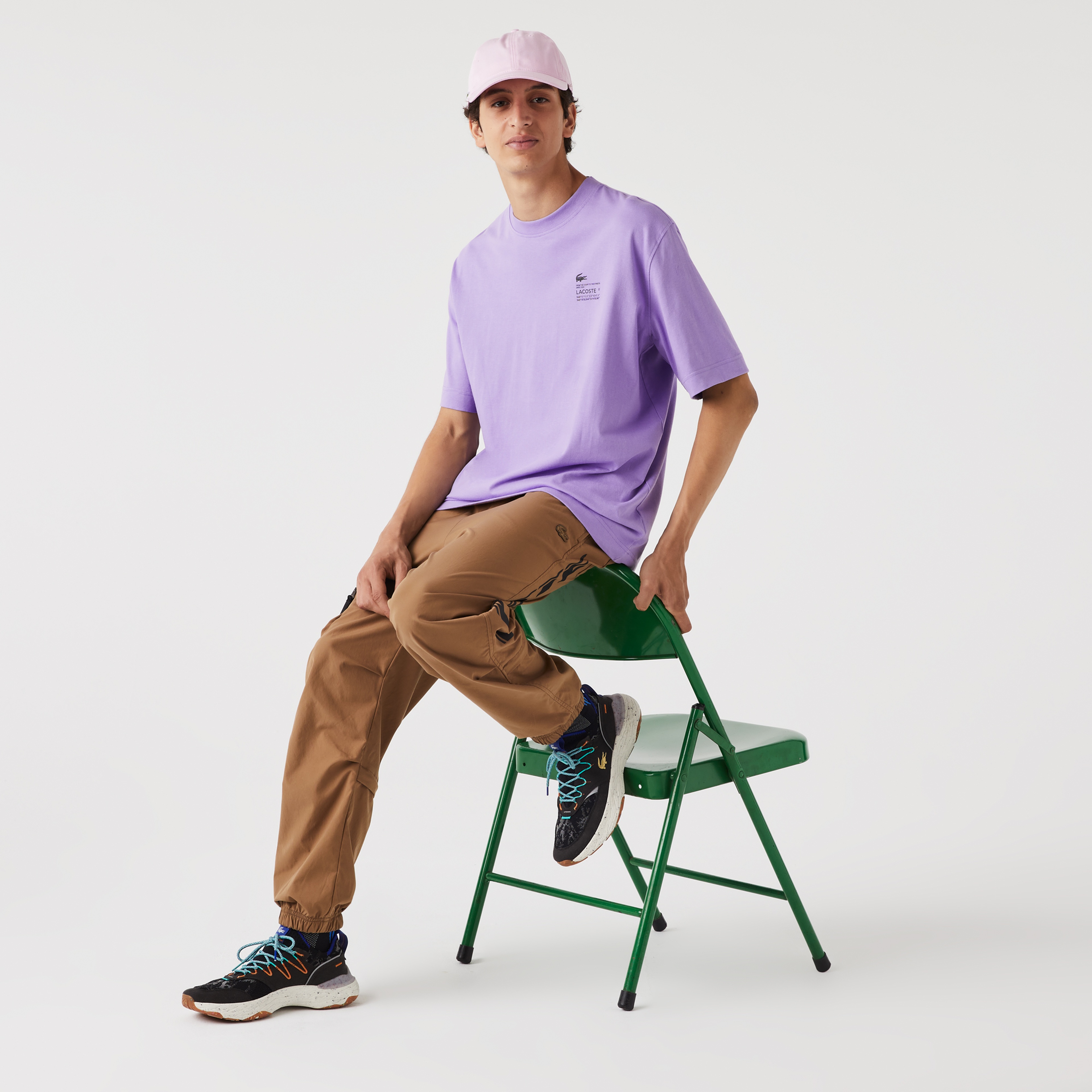 Lacoste Erkek Relaxed Fit Bisiklet Yaka Baskılı Mor T-Shirt