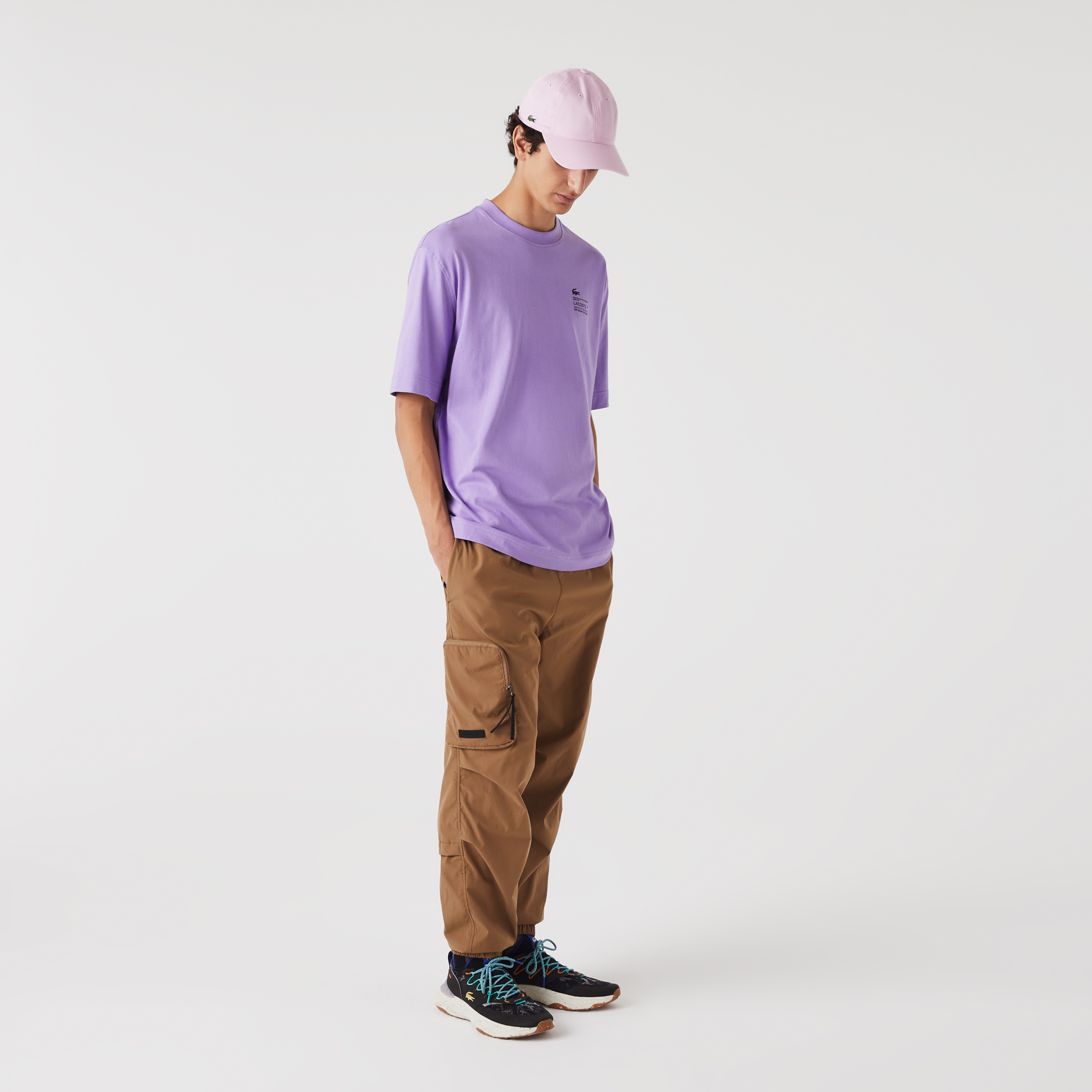 Lacoste Erkek Relaxed Fit Bisiklet Yaka Baskılı Mor T-Shirt