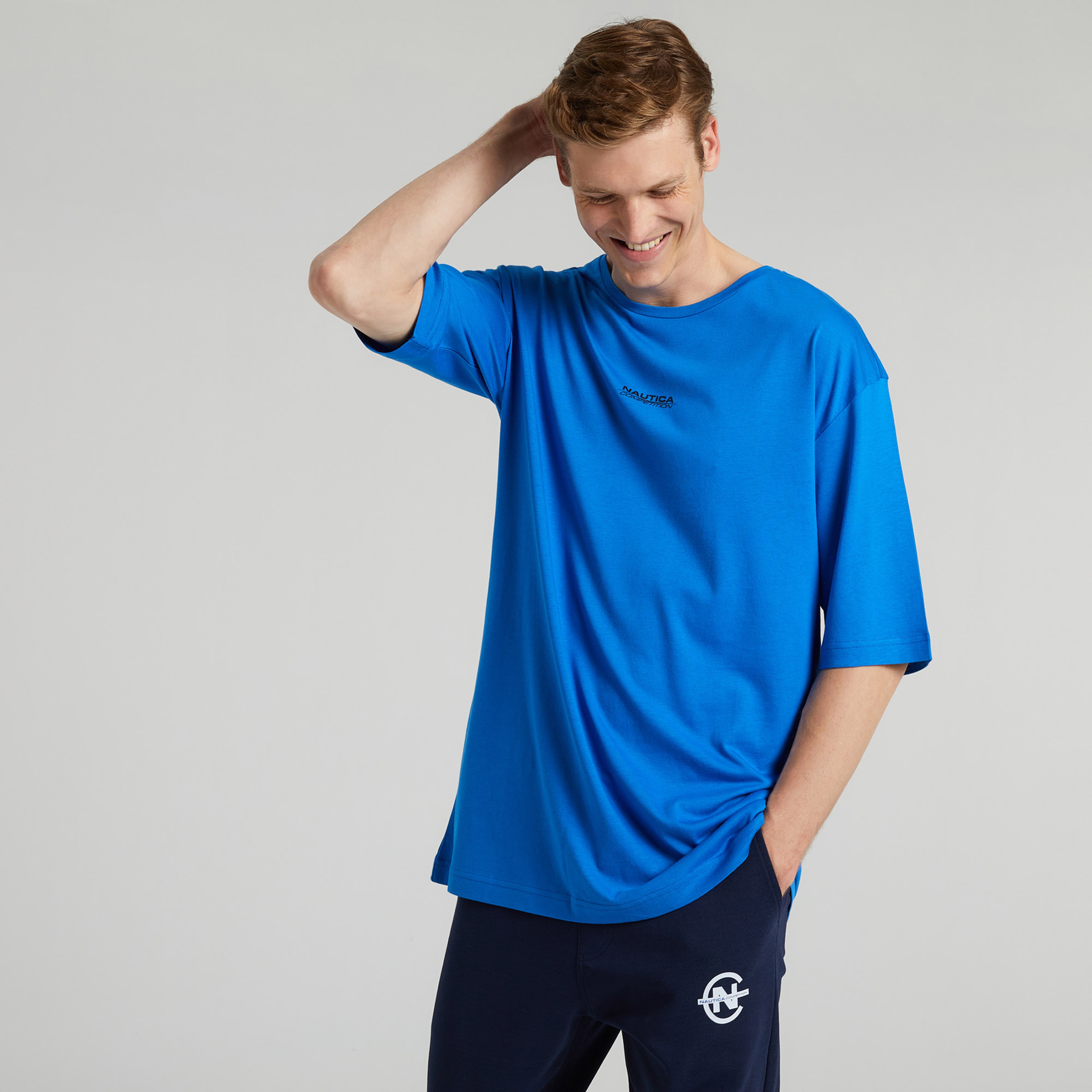 NAUTICA ERKEK MAVİ OVERSIZE KISA KOLLU T-SHIRT