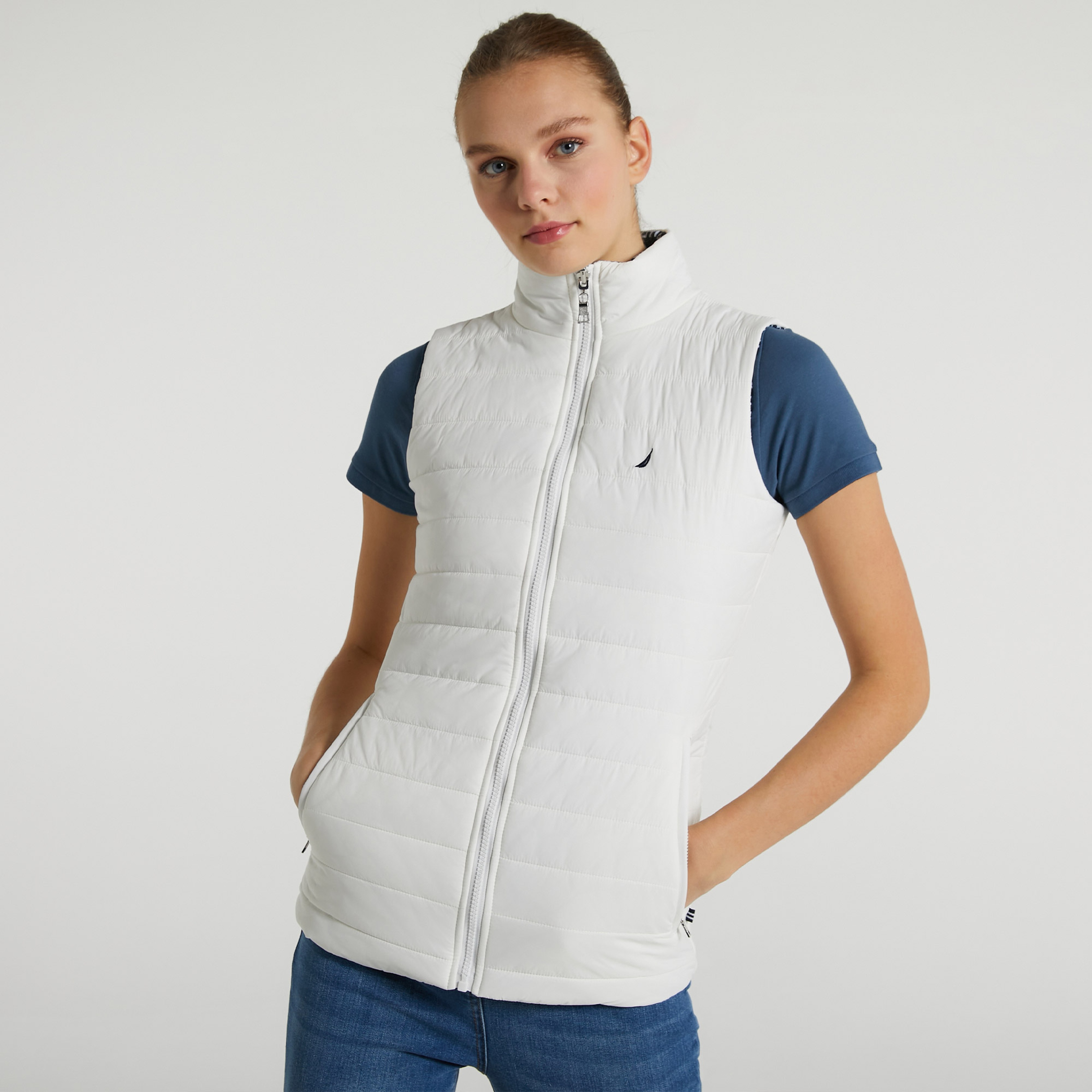 NAUTICA KADIN BEYAZ KOLSUZ ÇİFT TARAFLI YELEK