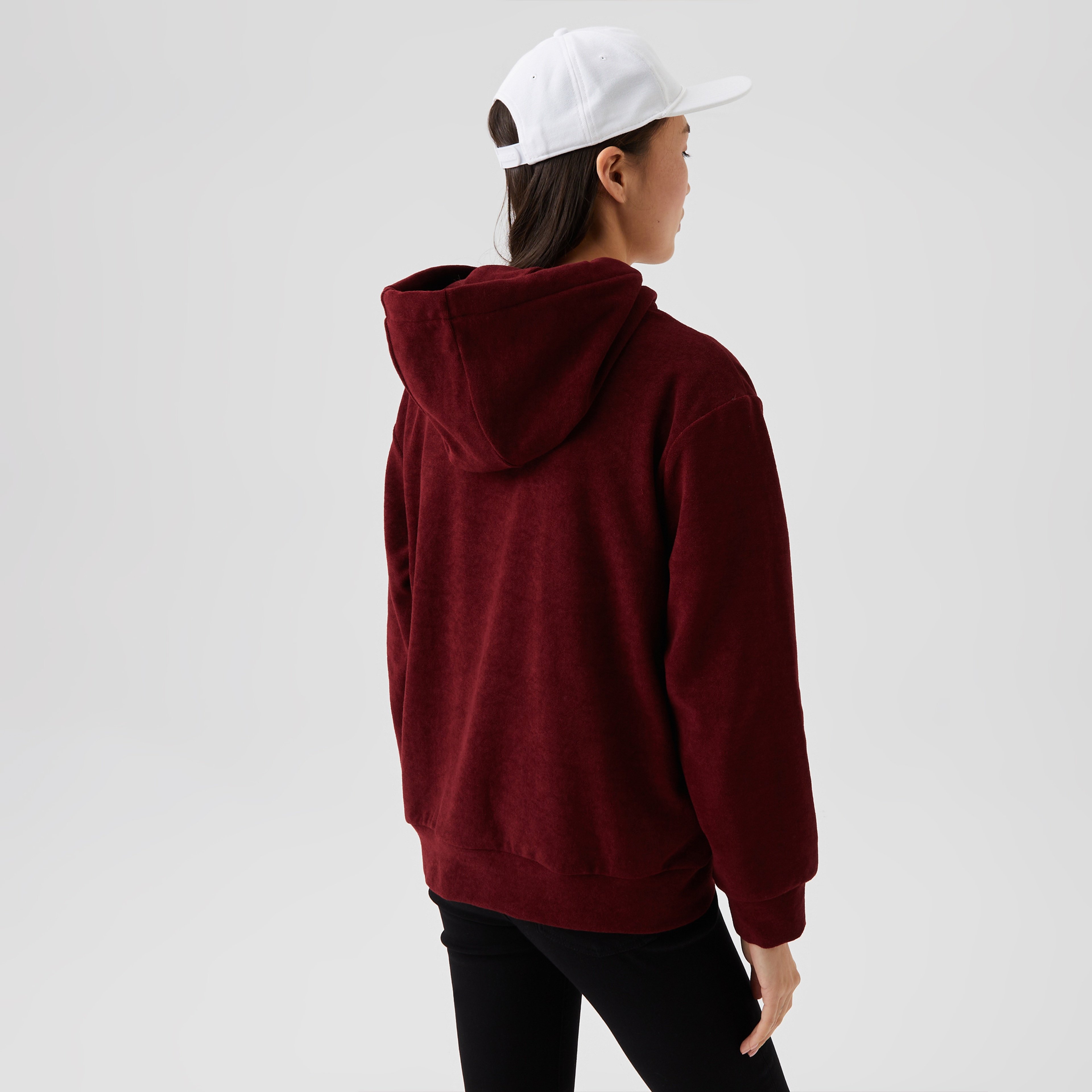 Lacoste Kadın Regular Fit Kapüşonlu Baskılı Bordo Sweatshirt