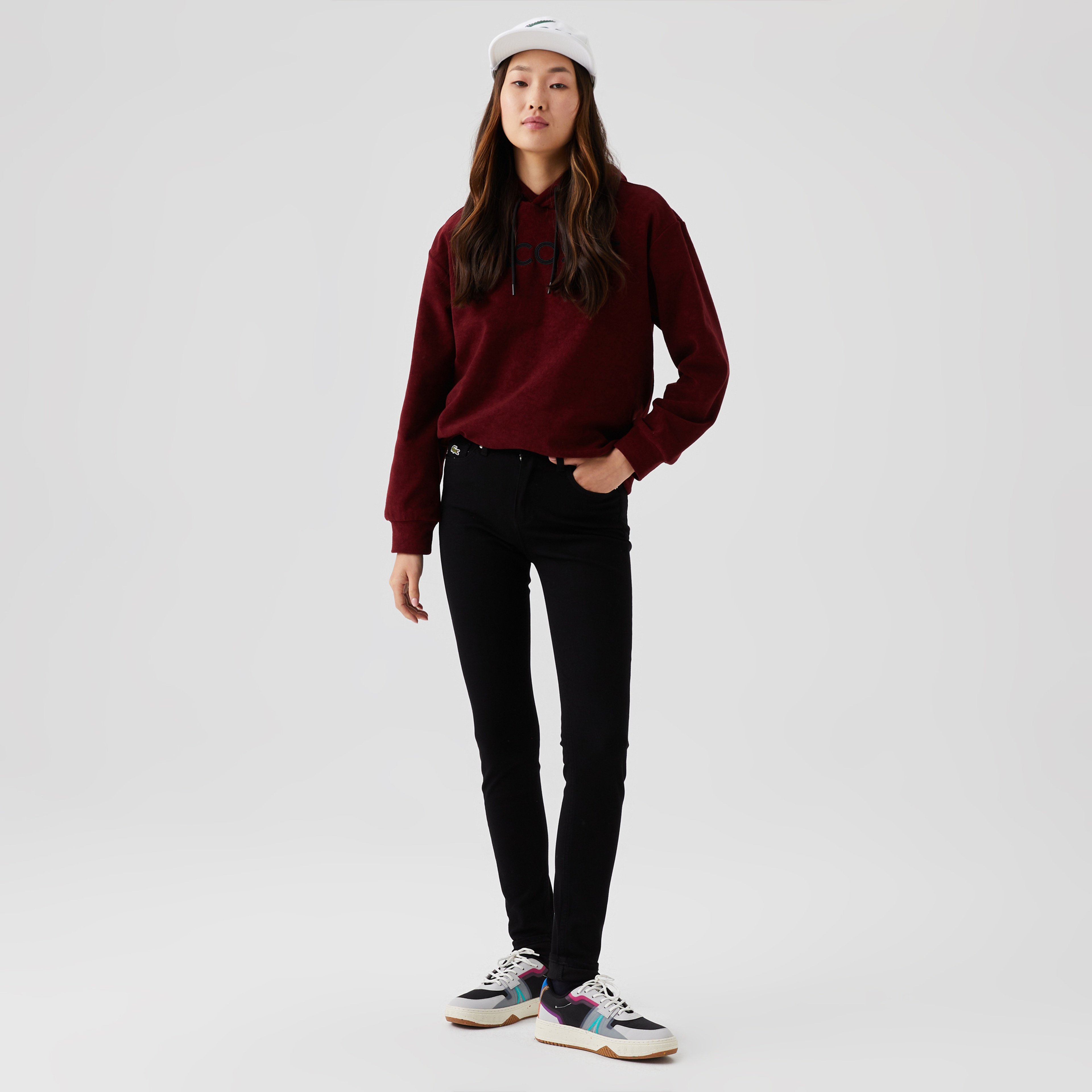 Lacoste Kadın Regular Fit Kapüşonlu Baskılı Bordo Sweatshirt