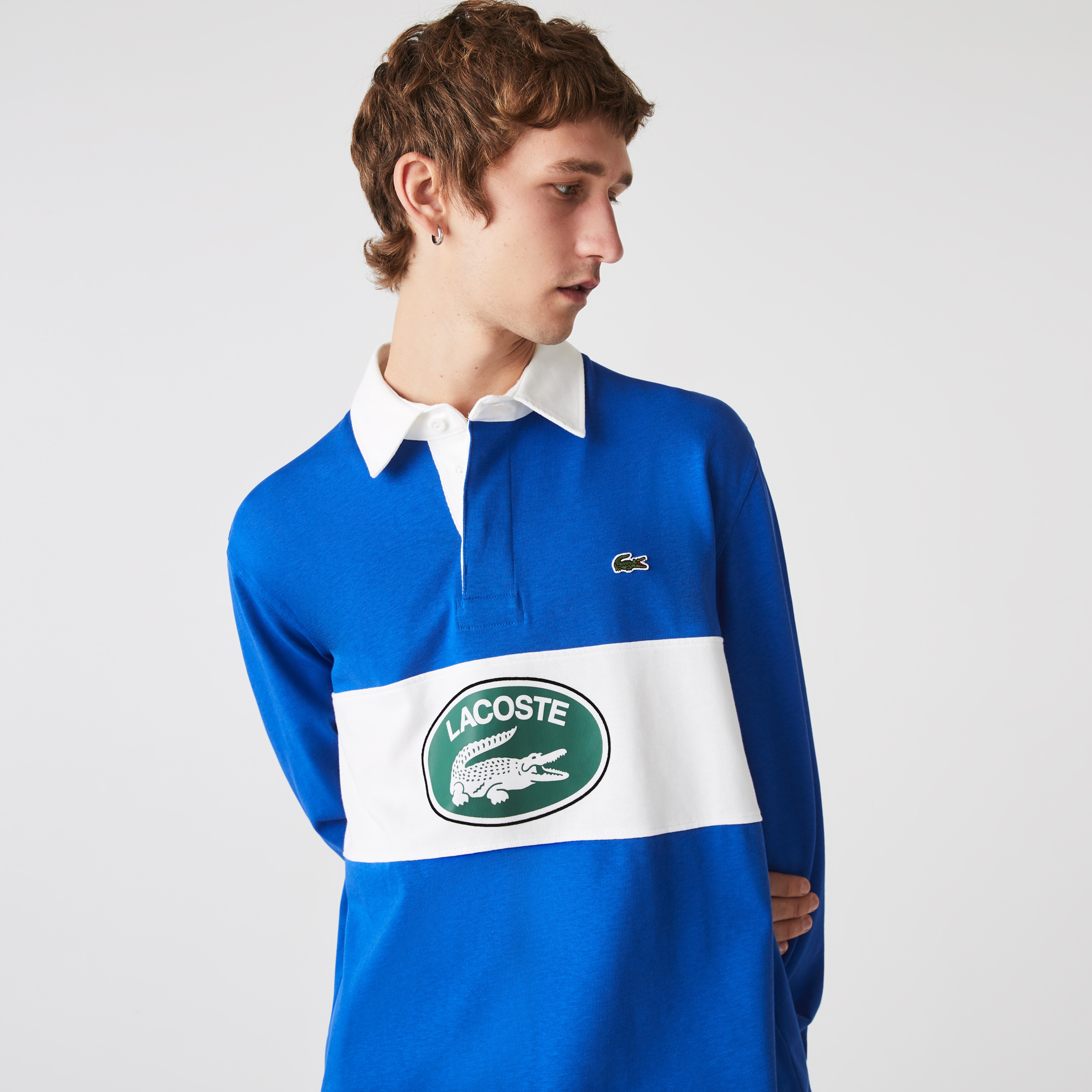 Lacoste Erkek Relaxed Fit Uzun Kollu Baskılı Mavi Rugby