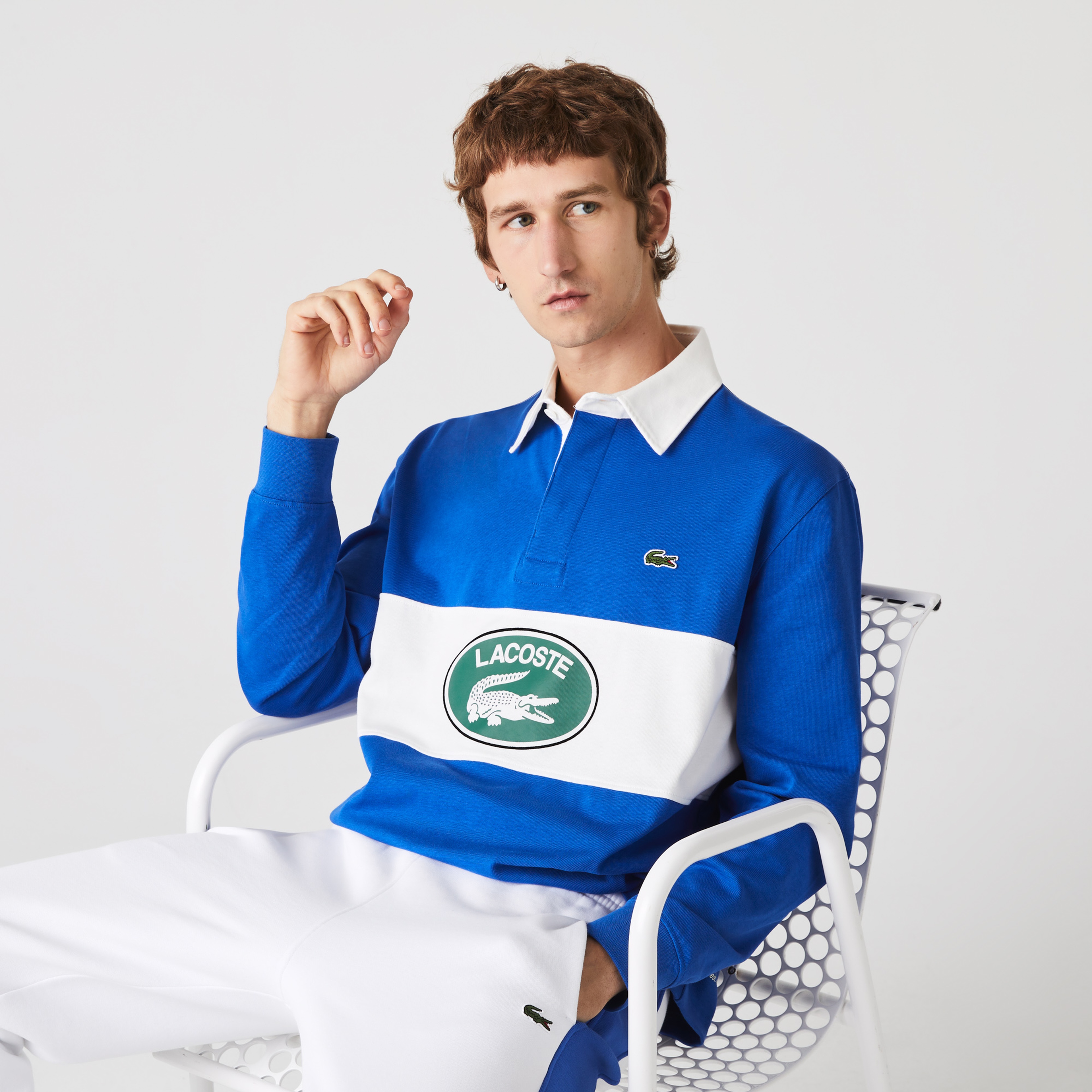Lacoste Erkek Relaxed Fit Uzun Kollu Baskılı Mavi Rugby