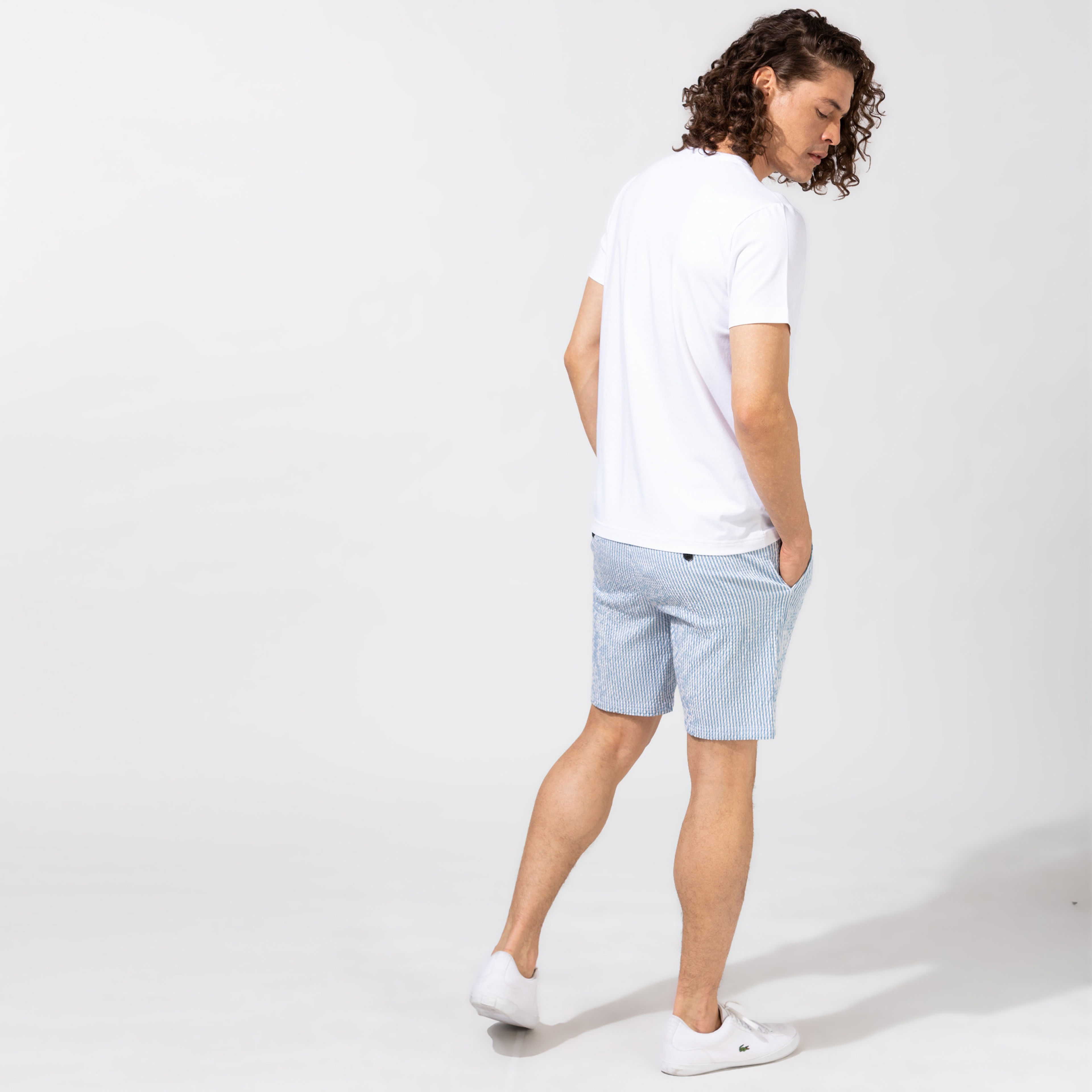 Nautica Erkek Mavi Slim Fit Çizgili Bermuda Şort