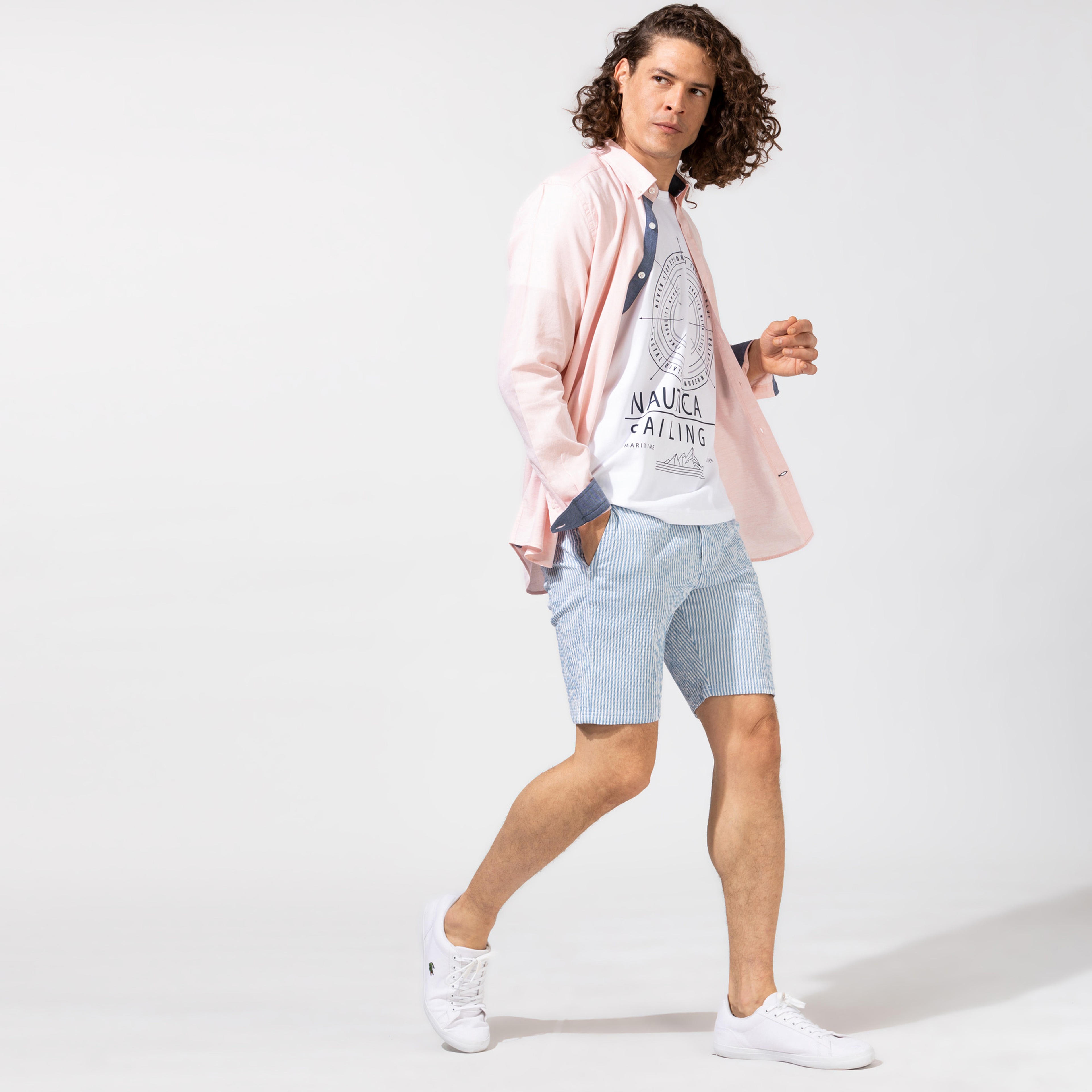 Nautica Erkek Mavi Slim Fit Çizgili Bermuda Şort