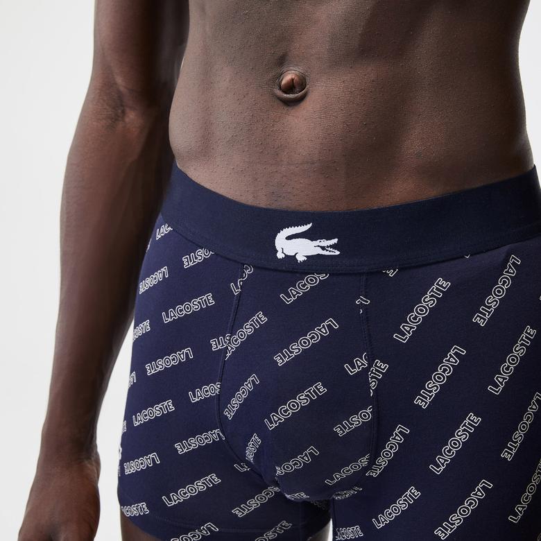 Lacoste Erkek Desenli 3'lü Lacivert Boxer