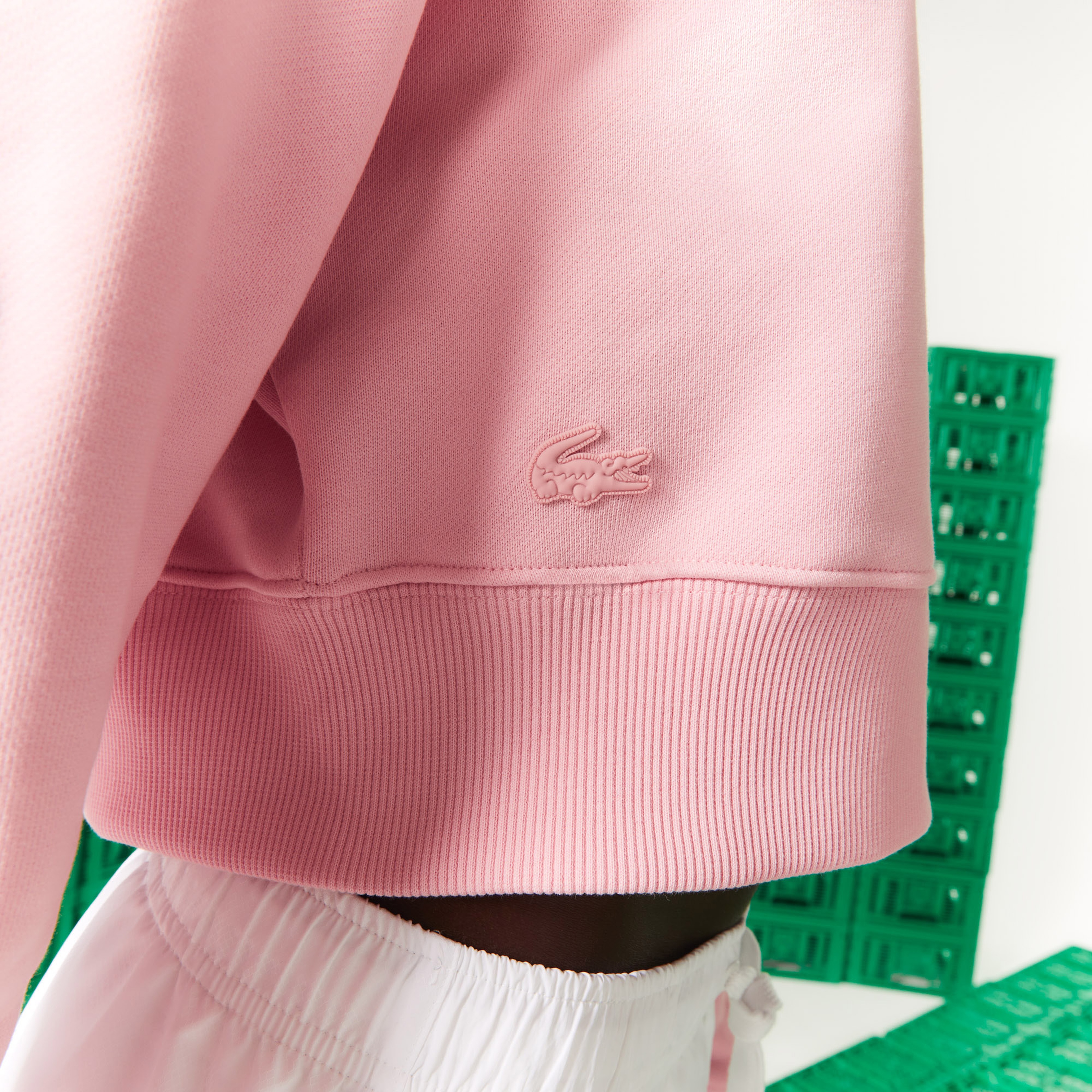 Lacoste X Minecraft Kadın Relaxed Fit Kapüşonlu Baskılı Pembe Sweatshirt