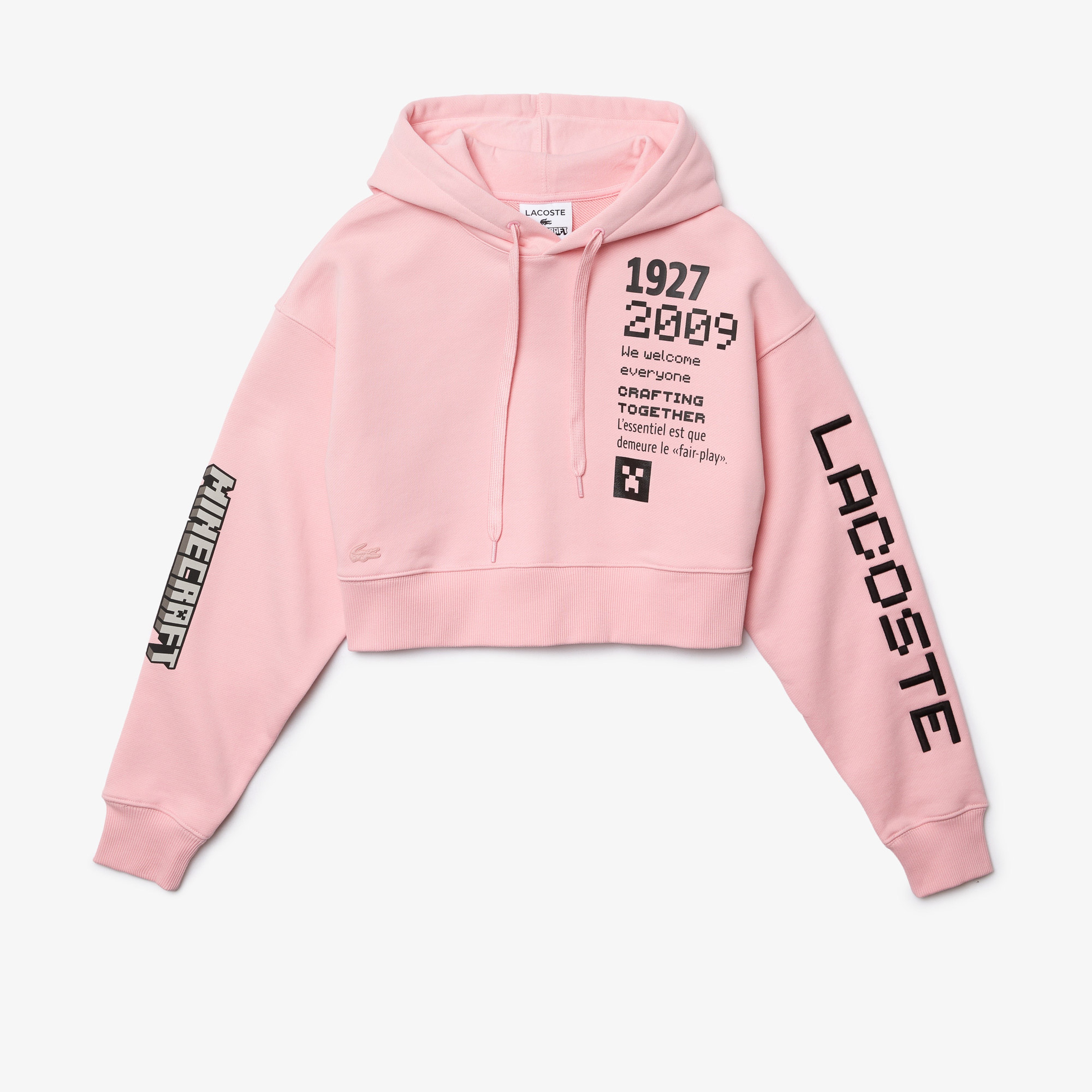 Lacoste X Minecraft Kadın Relaxed Fit Kapüşonlu Baskılı Pembe Sweatshirt
