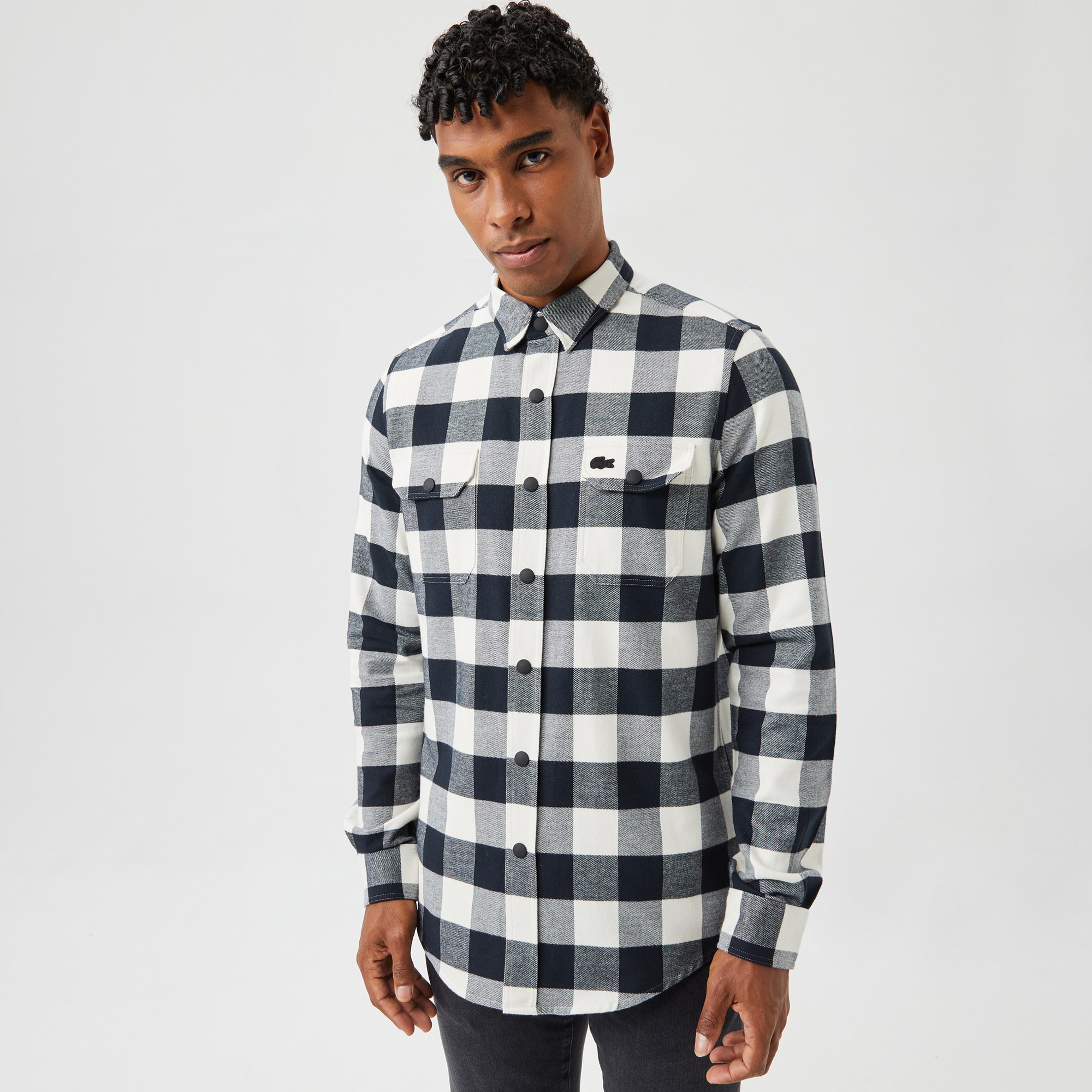 Erkek Slim Fit Ekose Siyah Gömlek