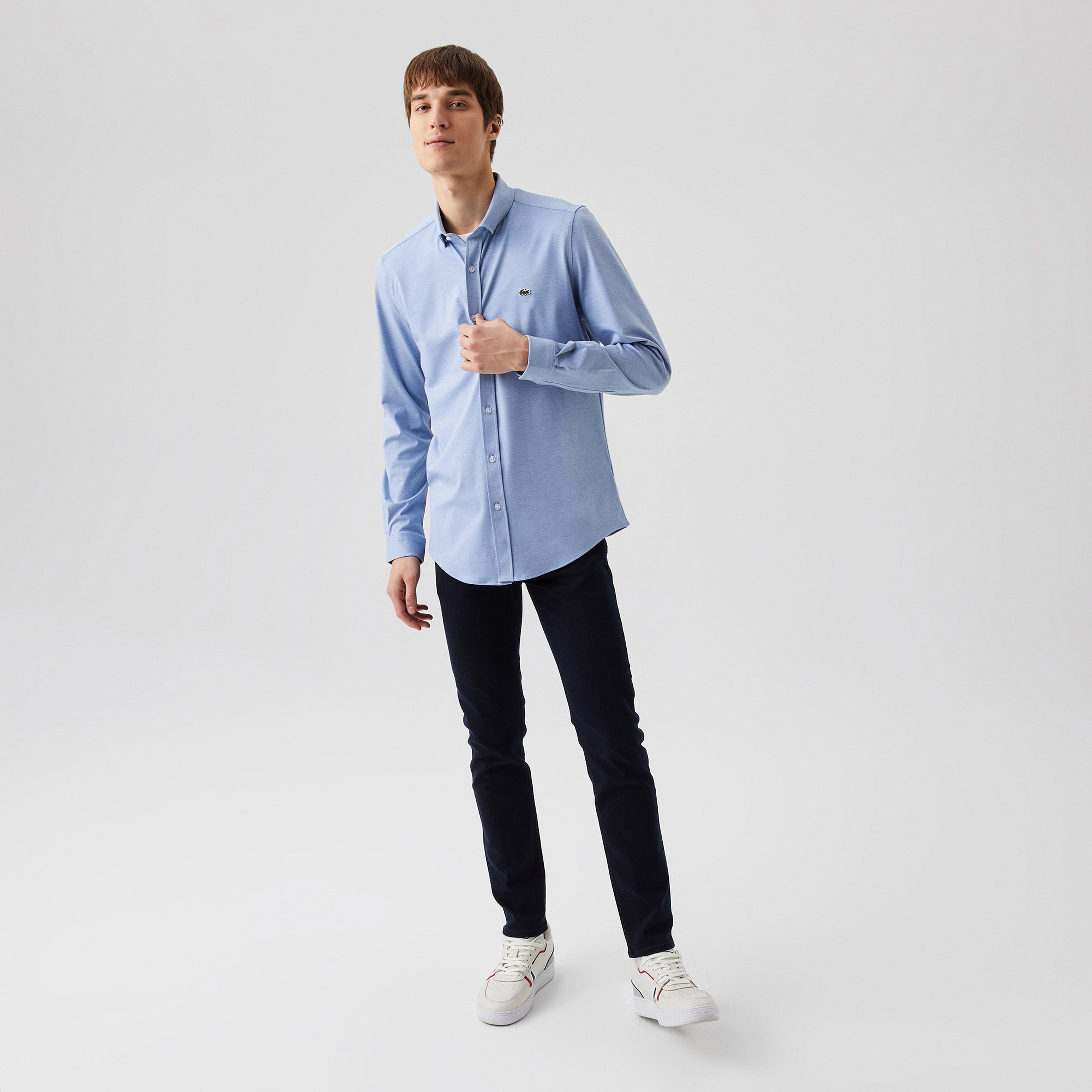 Lacoste Erkek Slim Fit Desenli Mavi Gömlek