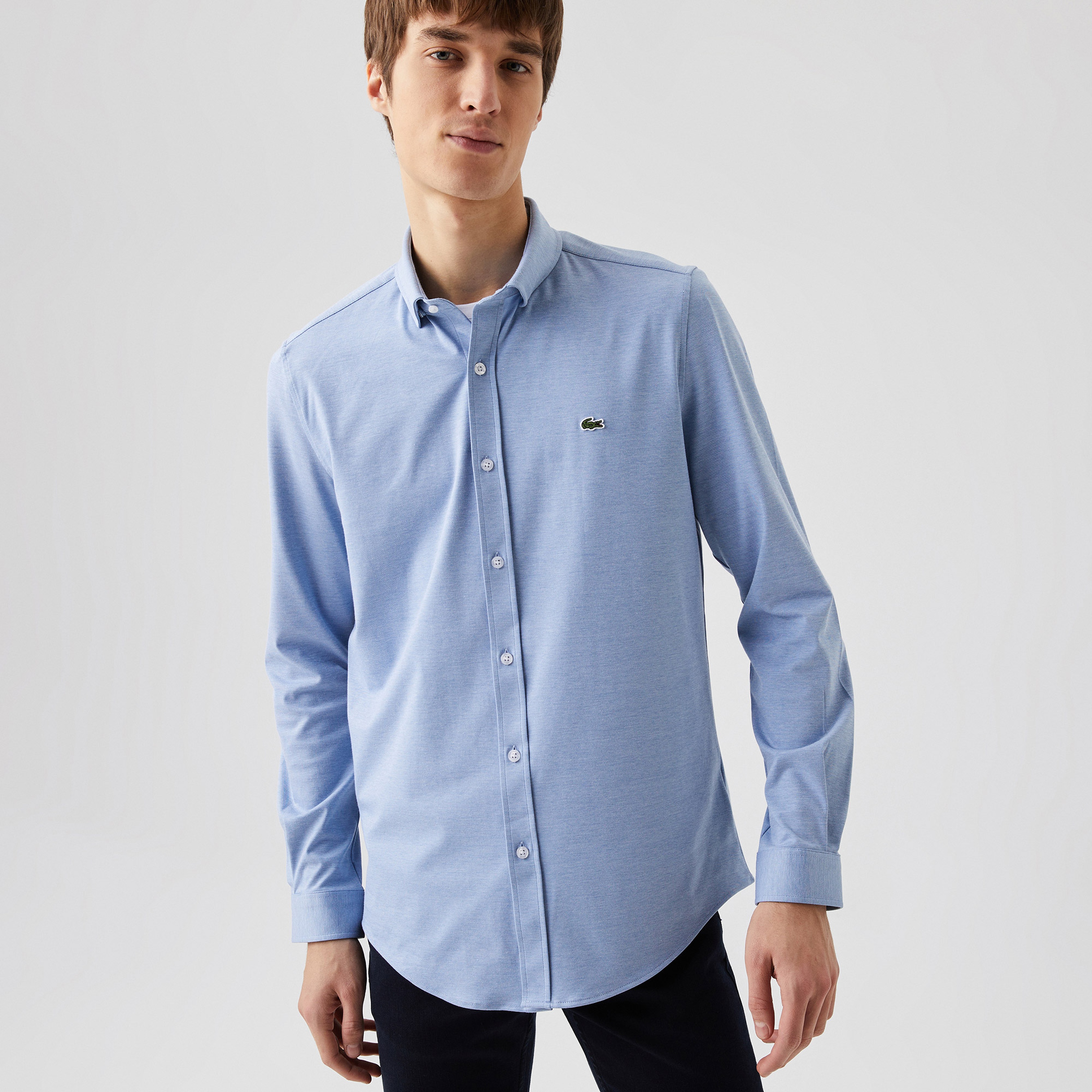 Lacoste Erkek Slim Fit Desenli Mavi Gömlek