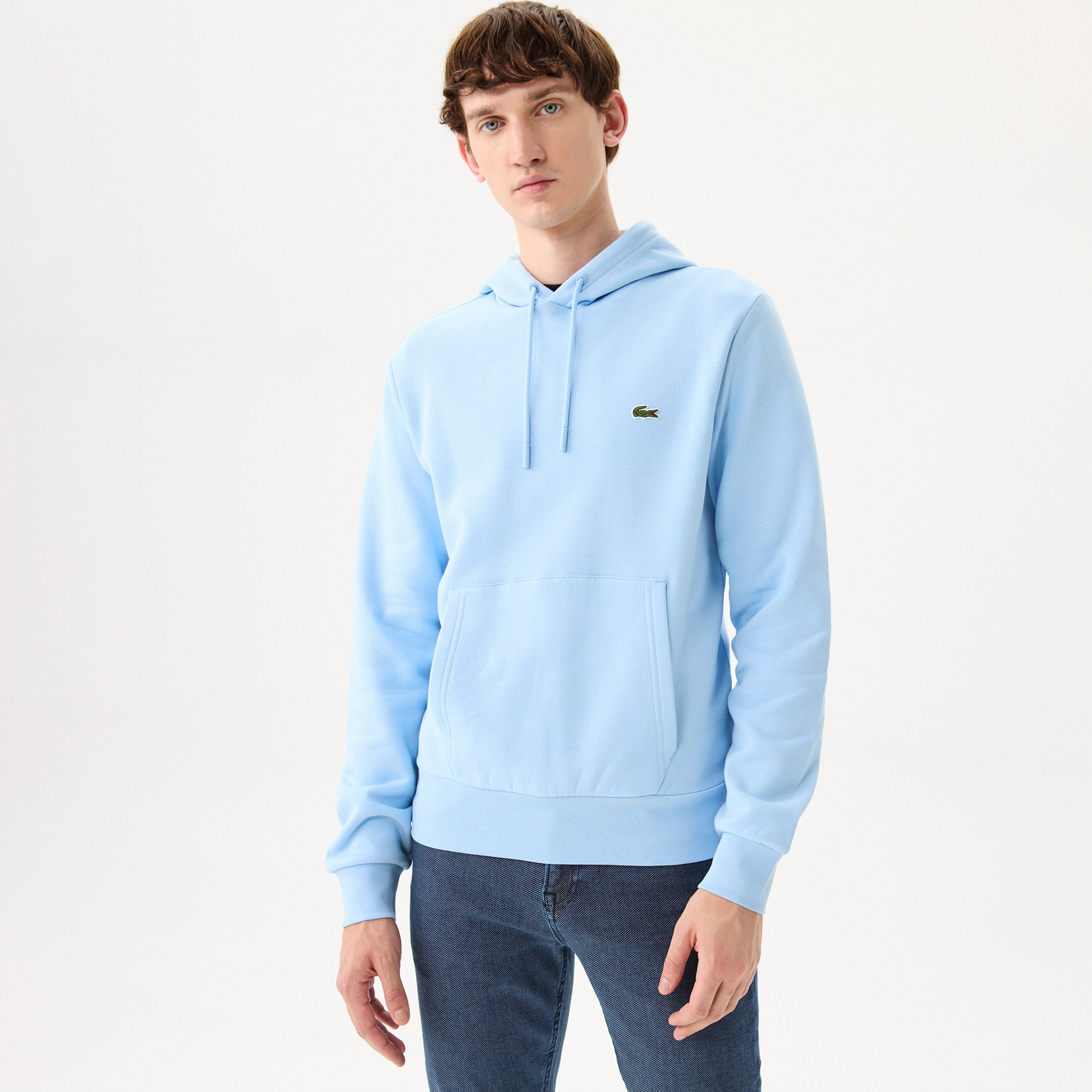 Erkek Classic Fit Kapüşonlu Açık Mavi Sweatshirt