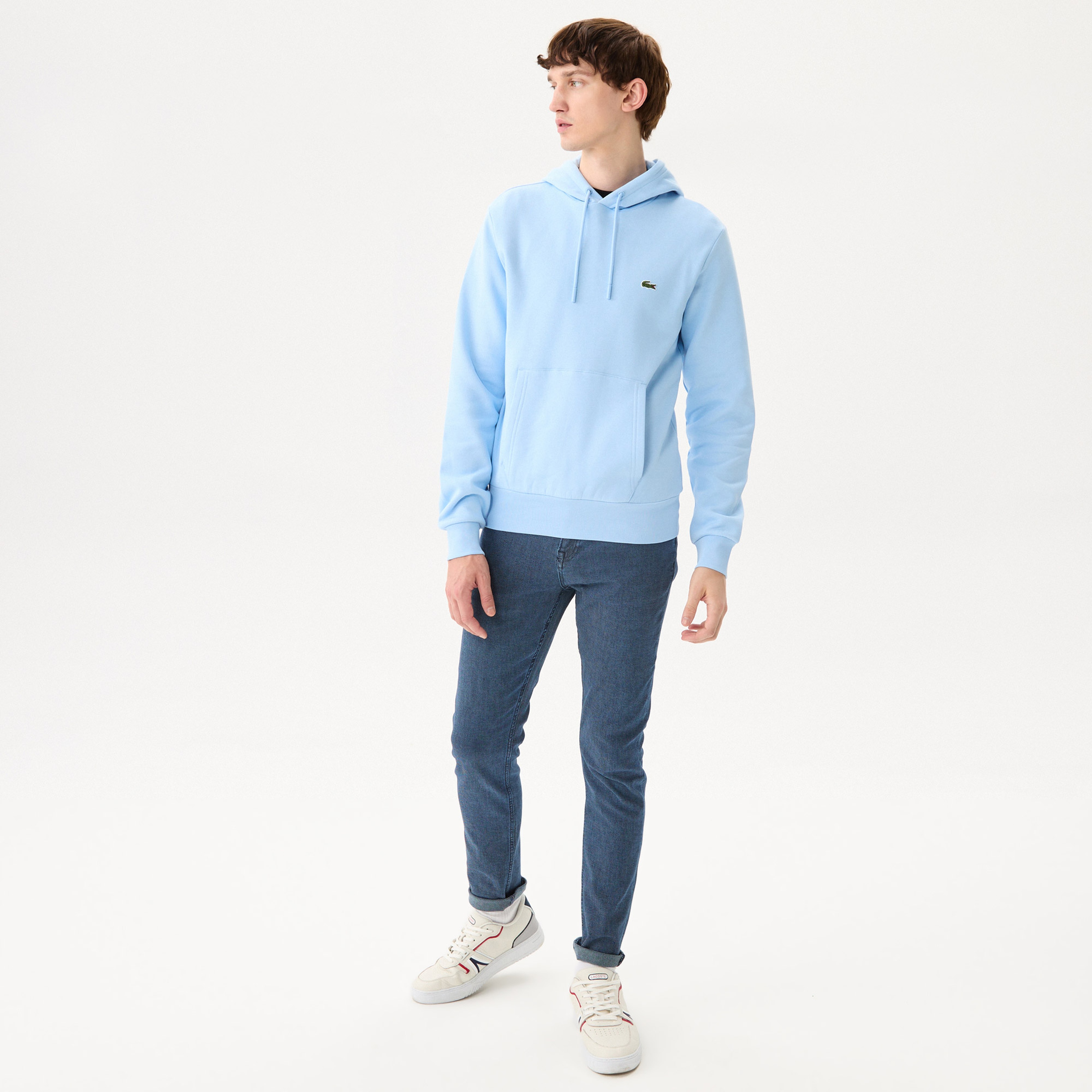 Erkek Classic Fit Kapüşonlu Açık Mavi Sweatshirt
