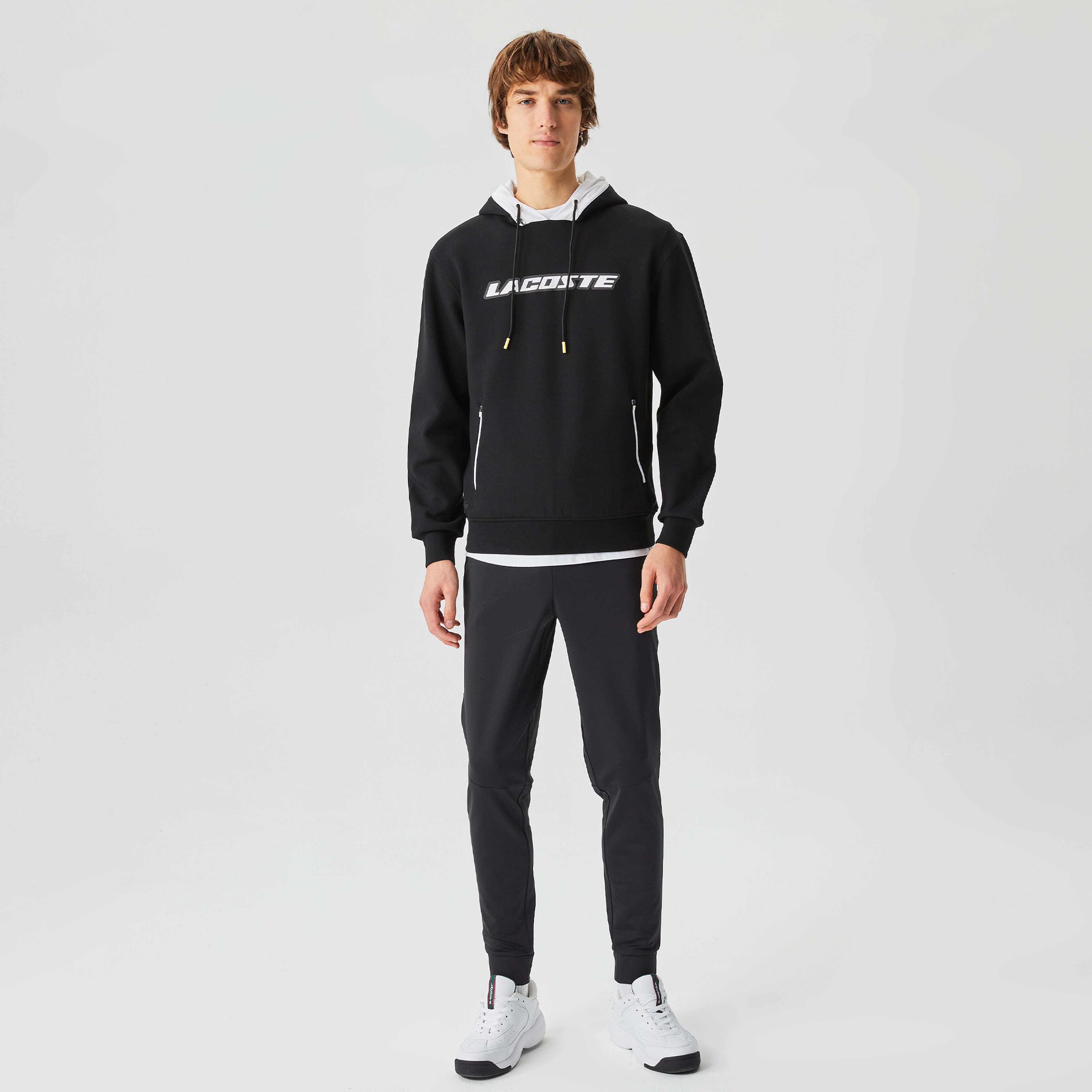 Lacoste Erkek Regular Fit Ayarlanabilir Kapüşonlu Baskılı Siyah Sweatshirt