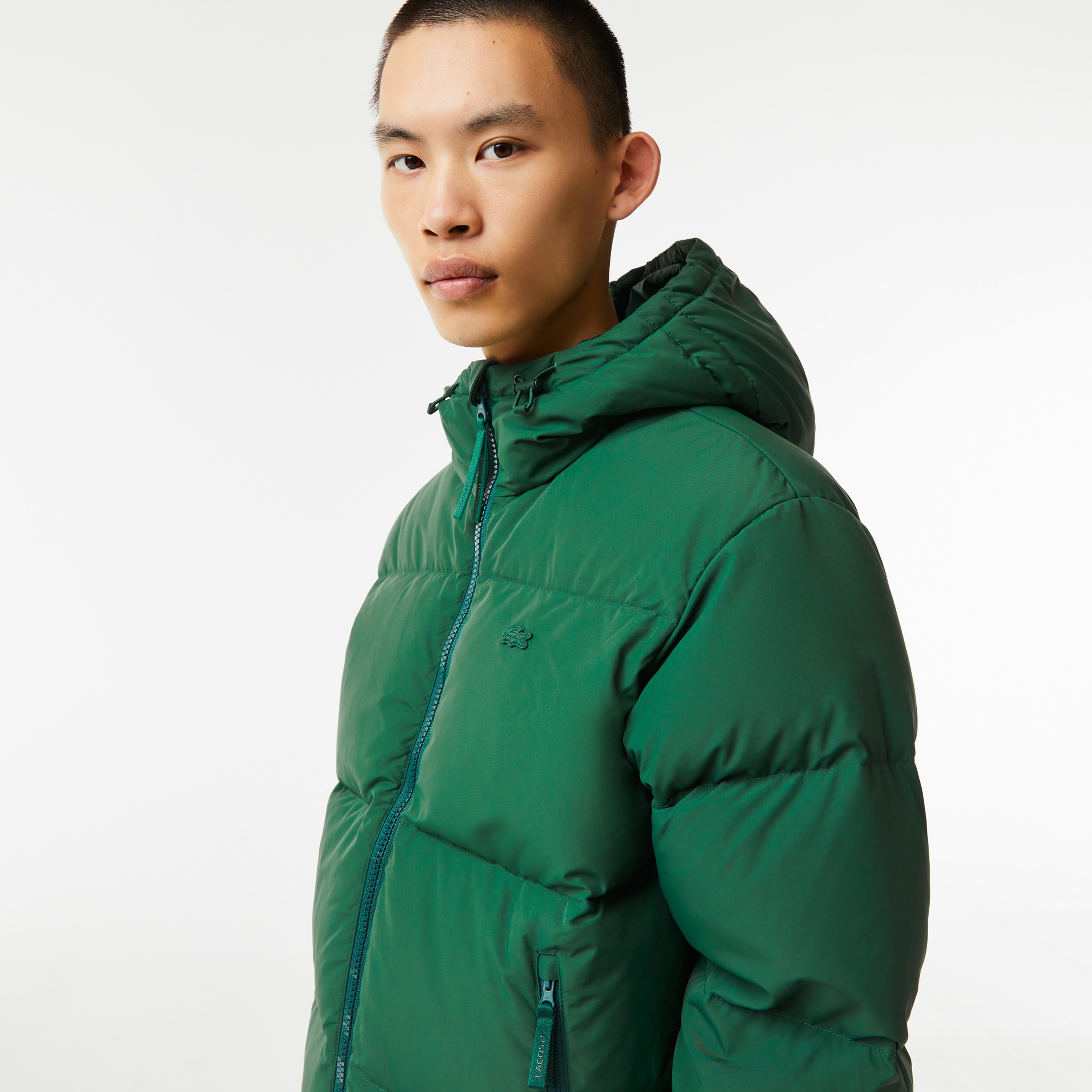 Lacoste Erkek Kapüşonlu Kapitone Suya Dayanıklı Yeşil Bomber Ceket