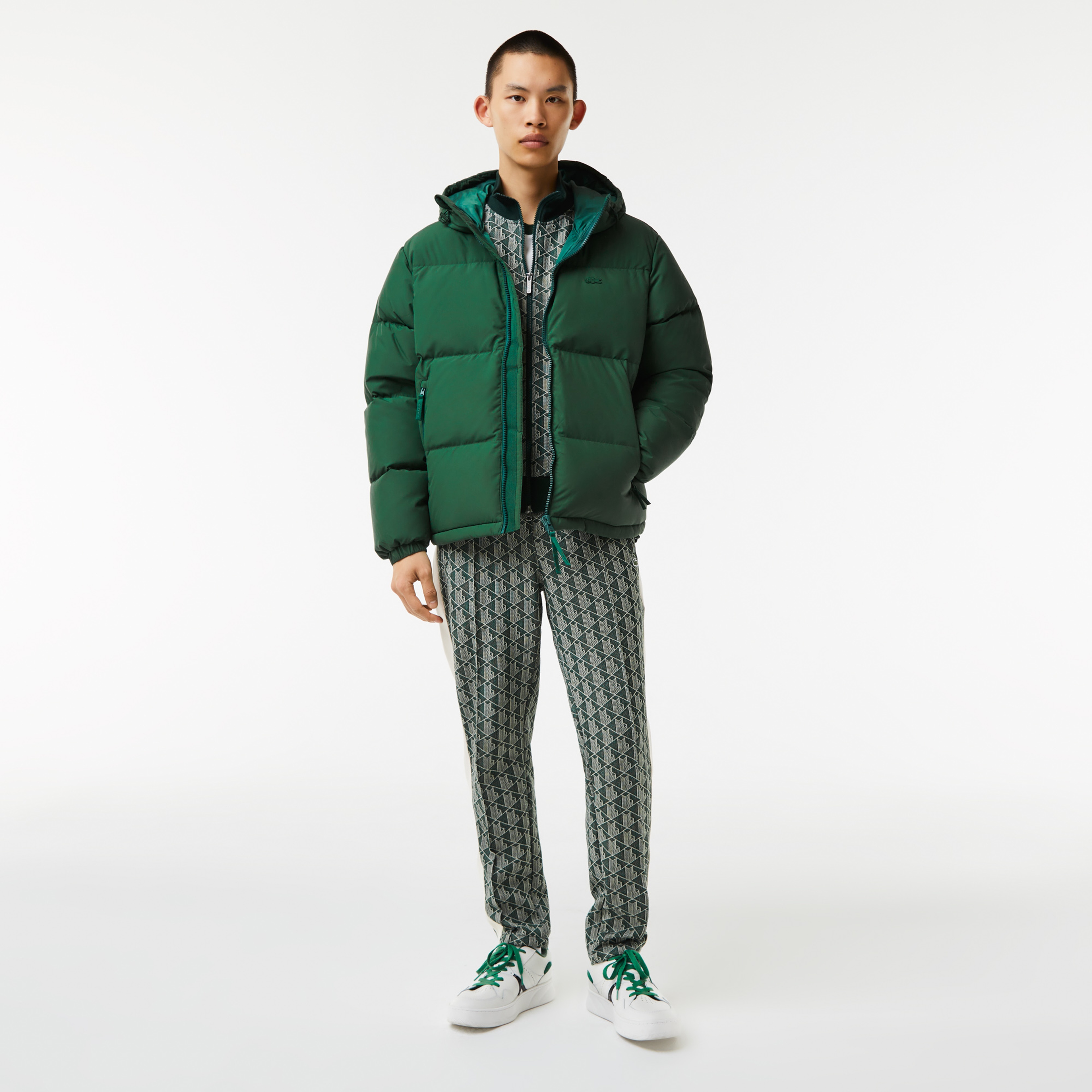 Lacoste Erkek Kapüşonlu Kapitone Suya Dayanıklı Yeşil Bomber Ceket