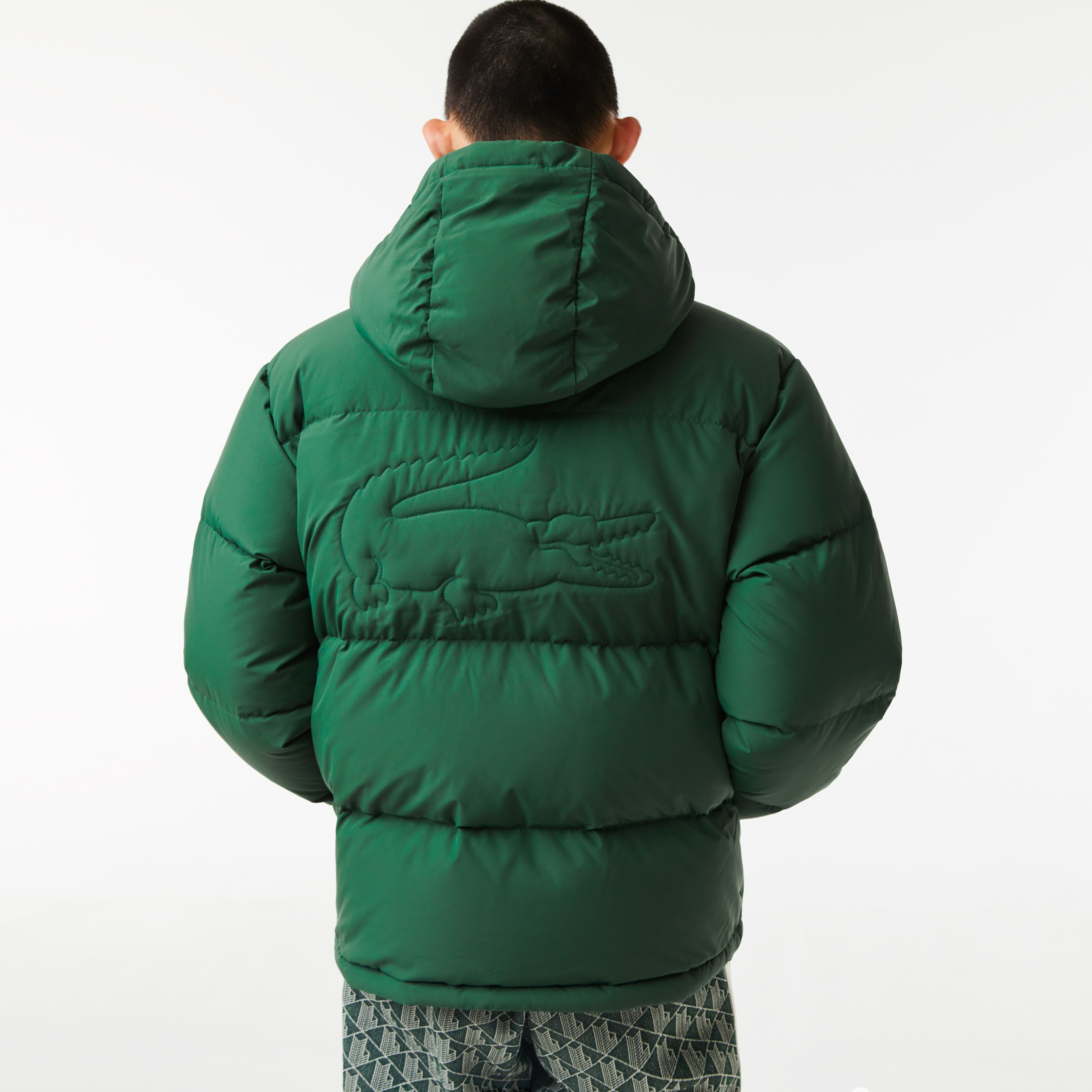 Lacoste Erkek Kapüşonlu Kapitone Suya Dayanıklı Yeşil Bomber Ceket