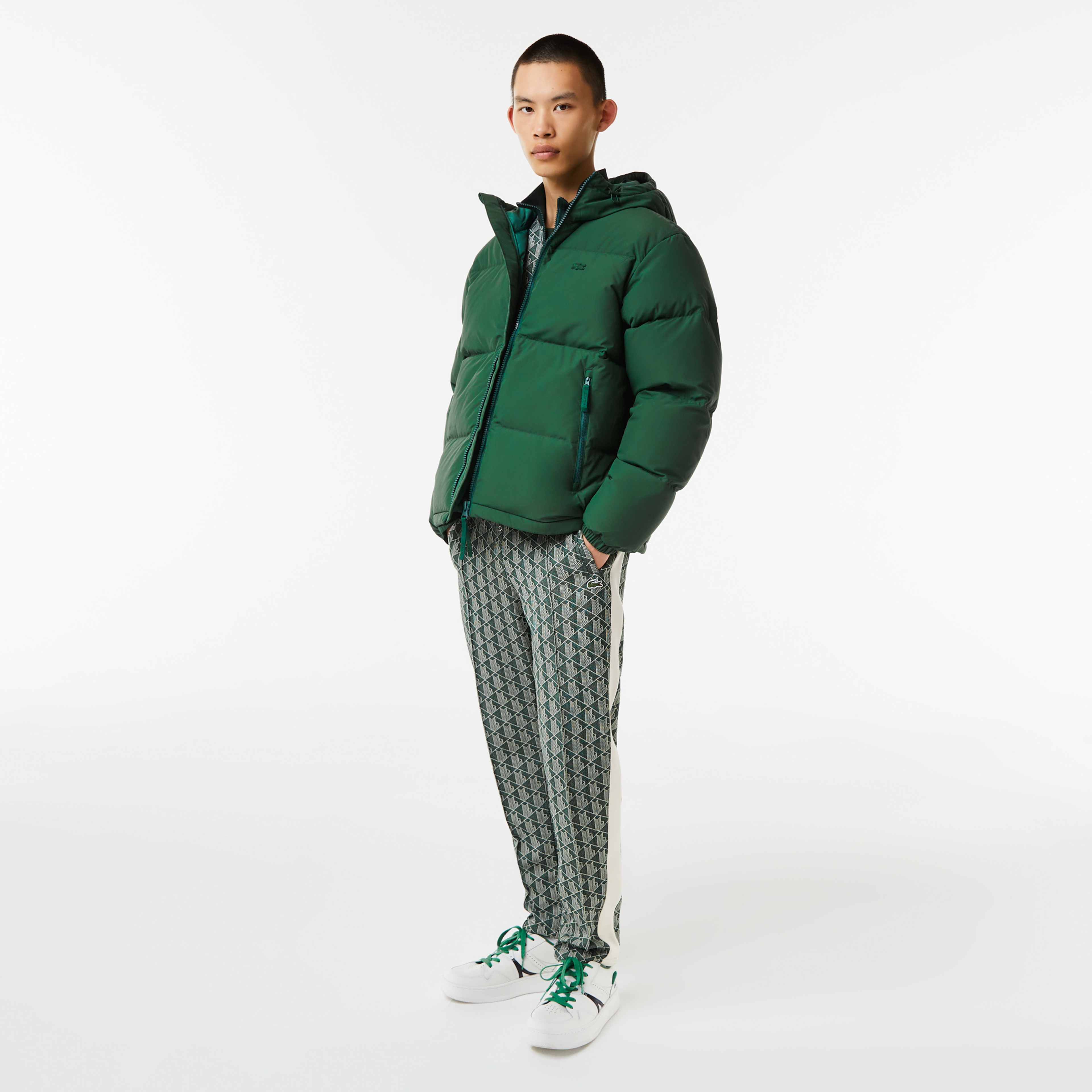 Lacoste Erkek Kapüşonlu Kapitone Suya Dayanıklı Yeşil Bomber Ceket
