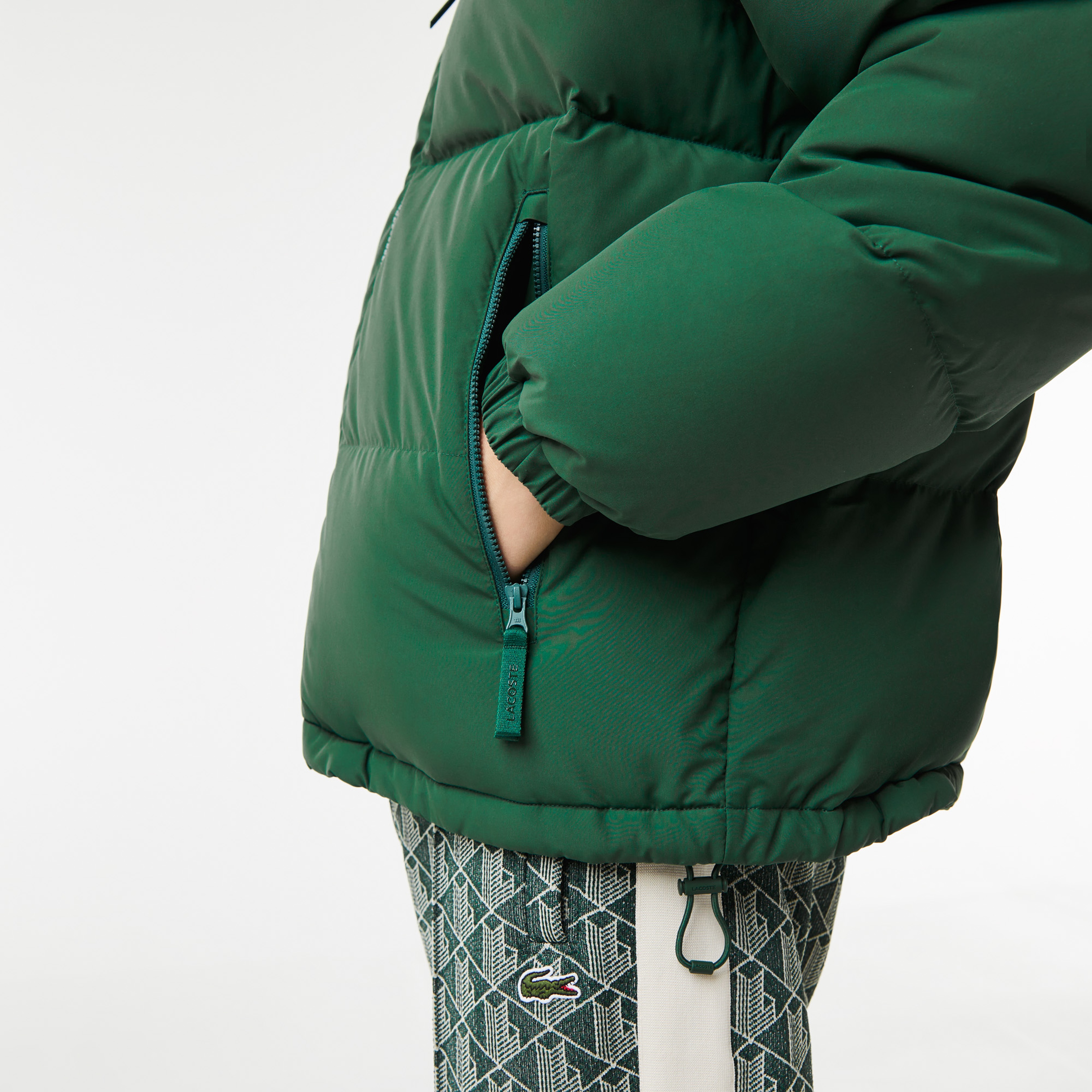 Lacoste Erkek Kapüşonlu Kapitone Suya Dayanıklı Yeşil Bomber Ceket