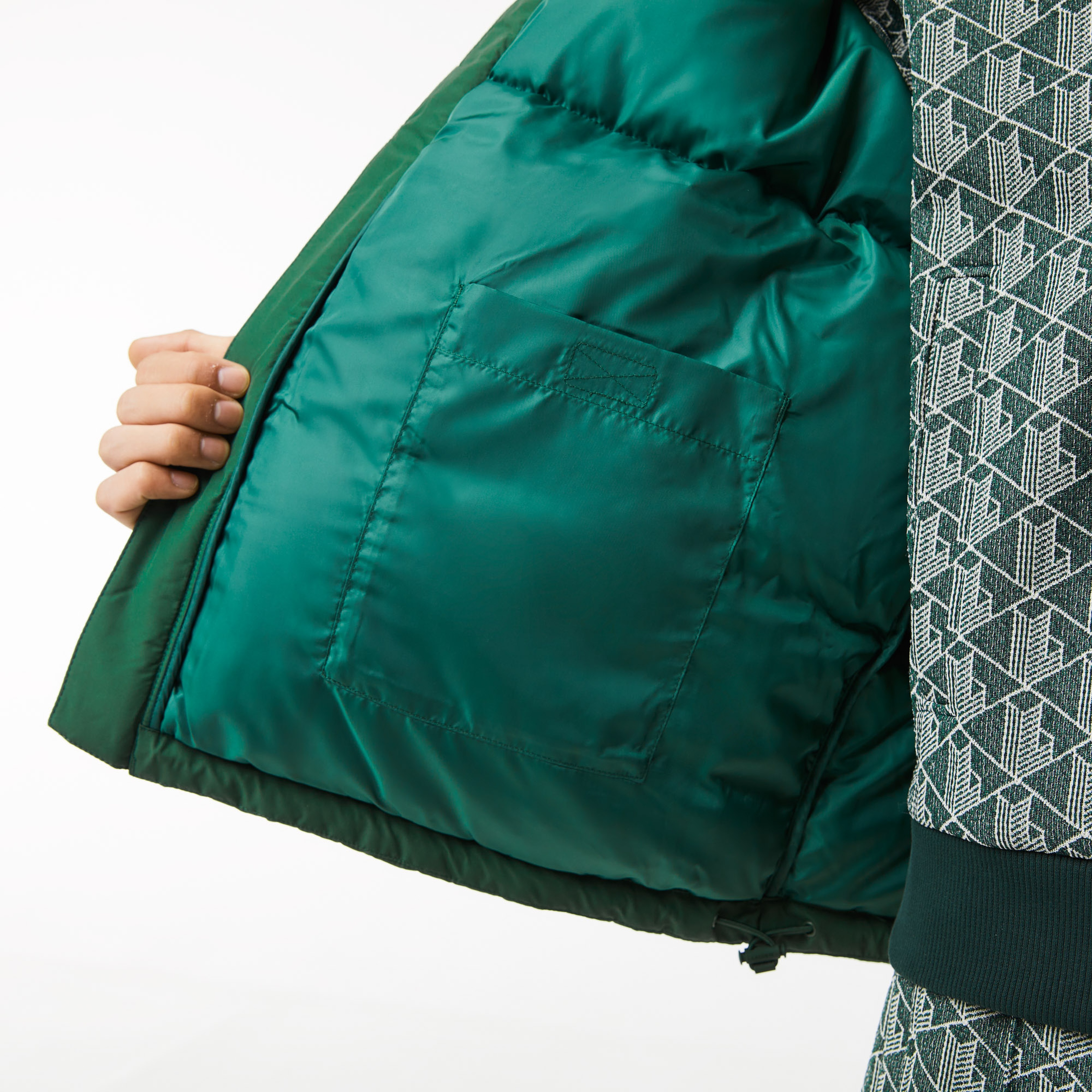 Lacoste Erkek Kapüşonlu Kapitone Suya Dayanıklı Yeşil Bomber Ceket