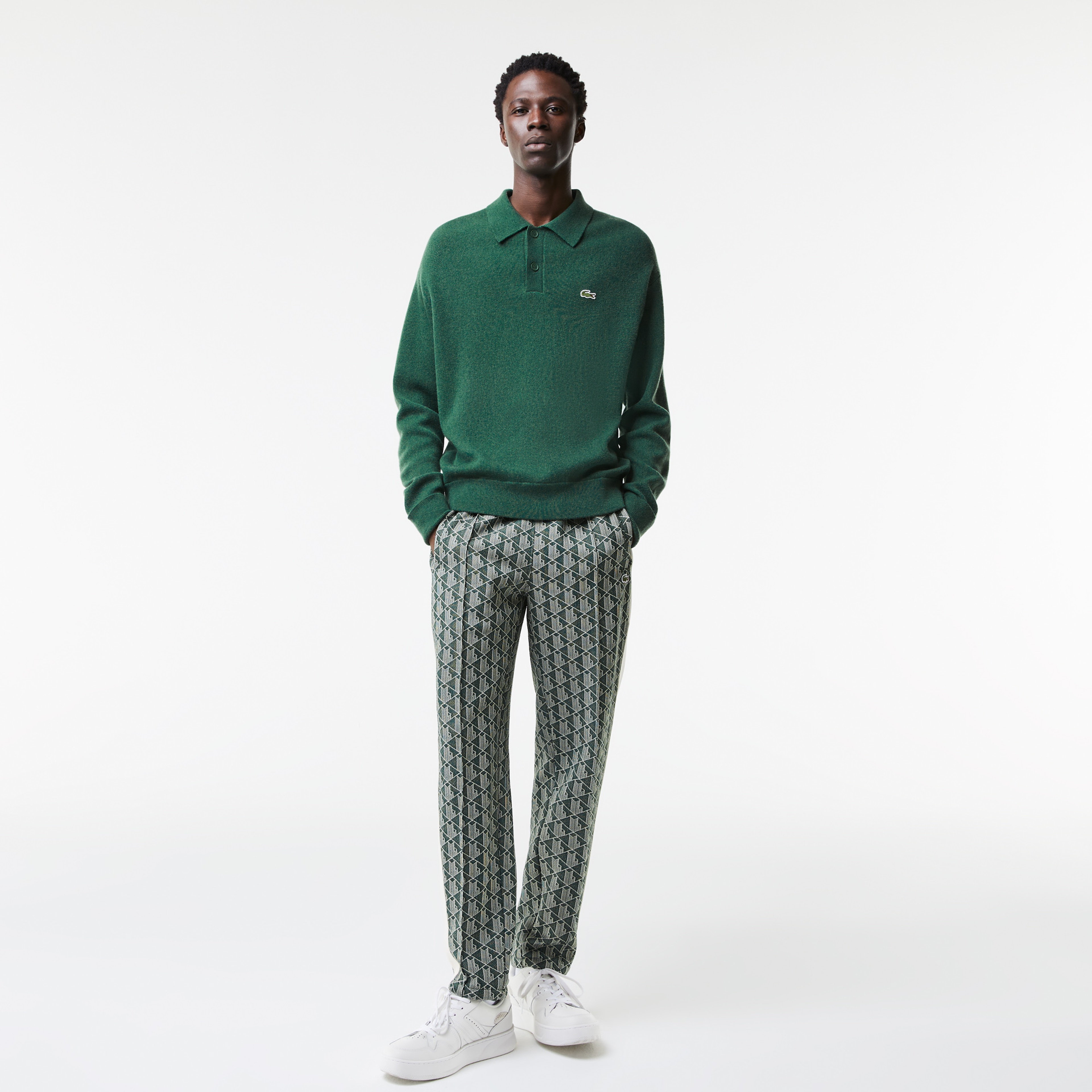 Lacoste Erkek Polo Yaka Yün Yeşil Kazak